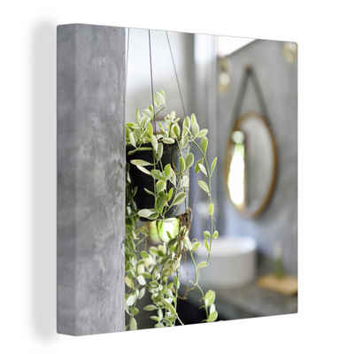 OneMillionCanvasses® Leinwandbild Kleine Hängepflanze im Badezimmer, (1 St), Leinwandbild fertig bespannt inkl. Zackenaufhänger, Gemälde