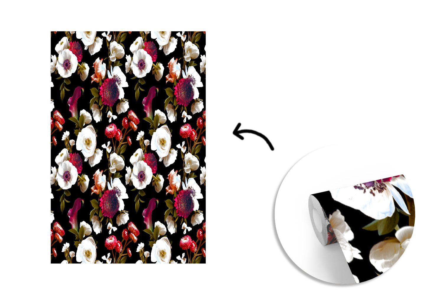 für (3 Tapete Collage, Licht MuchoWow Montagefertig bedruckt, Fototapete Vinyl St), Wandtapete Wohnzimmer, Blumen Matt, - -