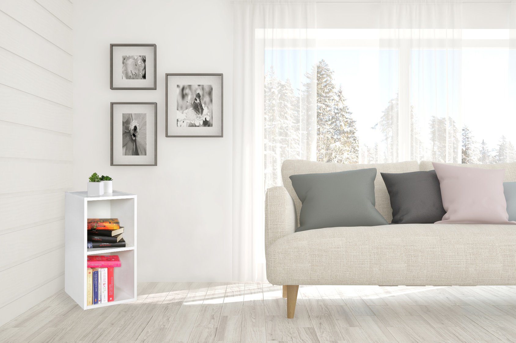 KADIMA DESIGN CERVINO Modernes Weiß 2 Möbelstück Regalfächern Regal Standregal - mit