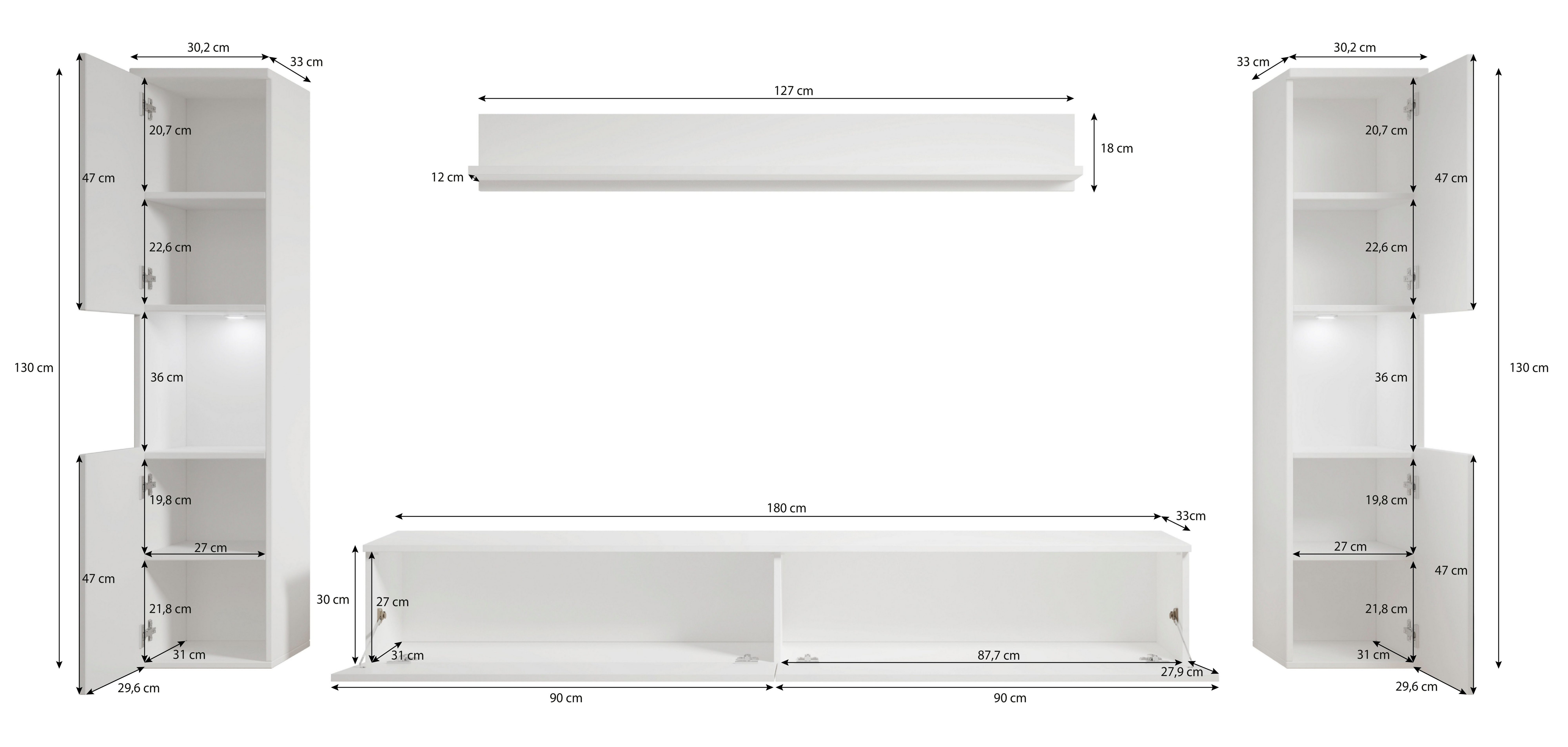 und Wohnwand INOSIGN 4-St), montierbar hängend (Set, graphitschwarz stehend mit PARIS, Holzstruktur