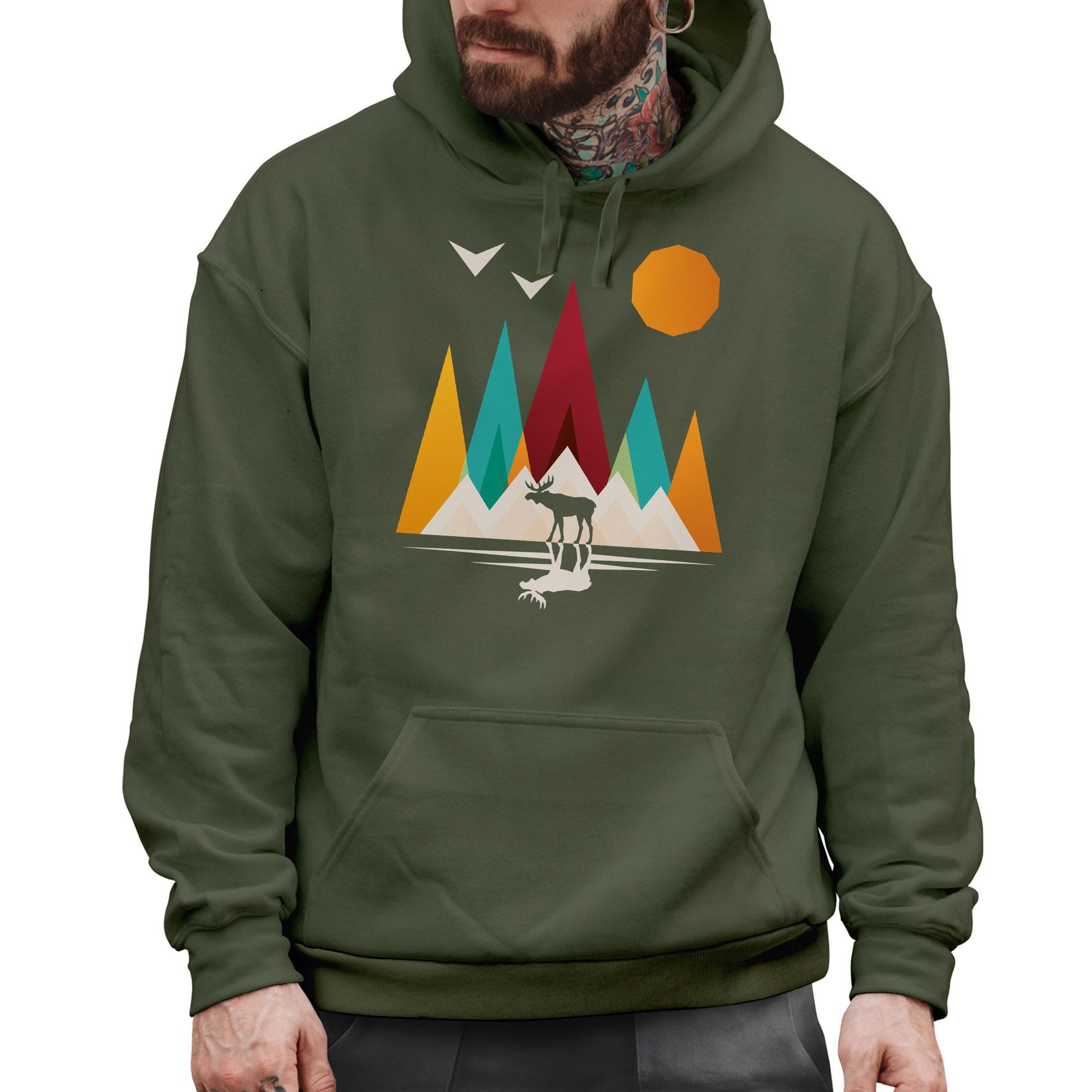 Neverless Hoodie Hoodie Herren Berge Elch Natur Polygon Outdoor Printshirt Aufdruck