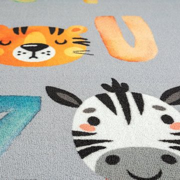 Kinderteppich Kinderteppich mit Buchstaben Alphabet in bunten Farben grau, Teppich-Traum, rechteckig, Höhe: 5 mm