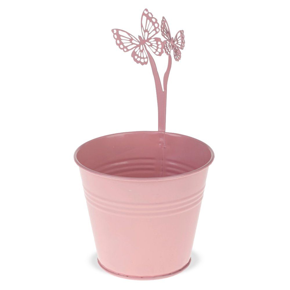 matches21 HOME & HOBBY Blumentopf Blumentopf Zink Zinktopf Schmetterling Ø 12x10 cm - rosa (1 St)