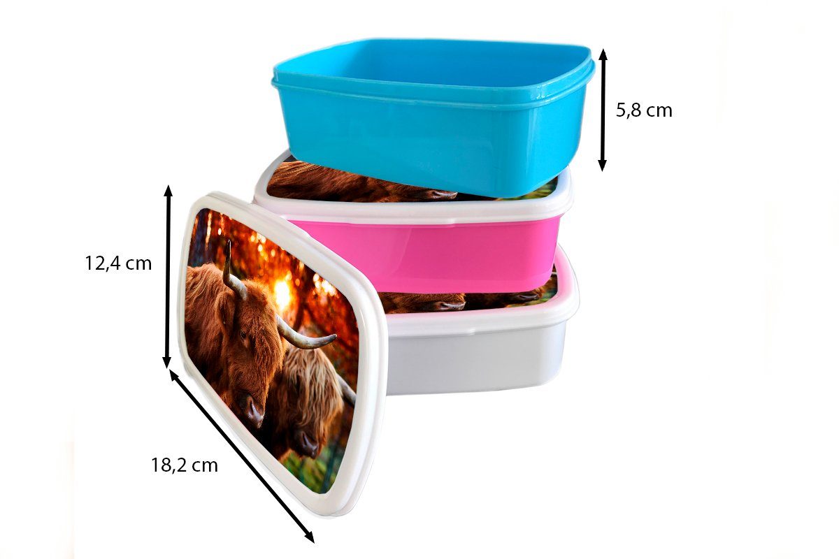 MuchoWow Lunchbox Schottische Kunststoff Brotbox Porträt rosa Kunststoff, - (2-tlg), für Highlander Brotdose Kinder, Mädchen, - Erwachsene, Herbst, Snackbox