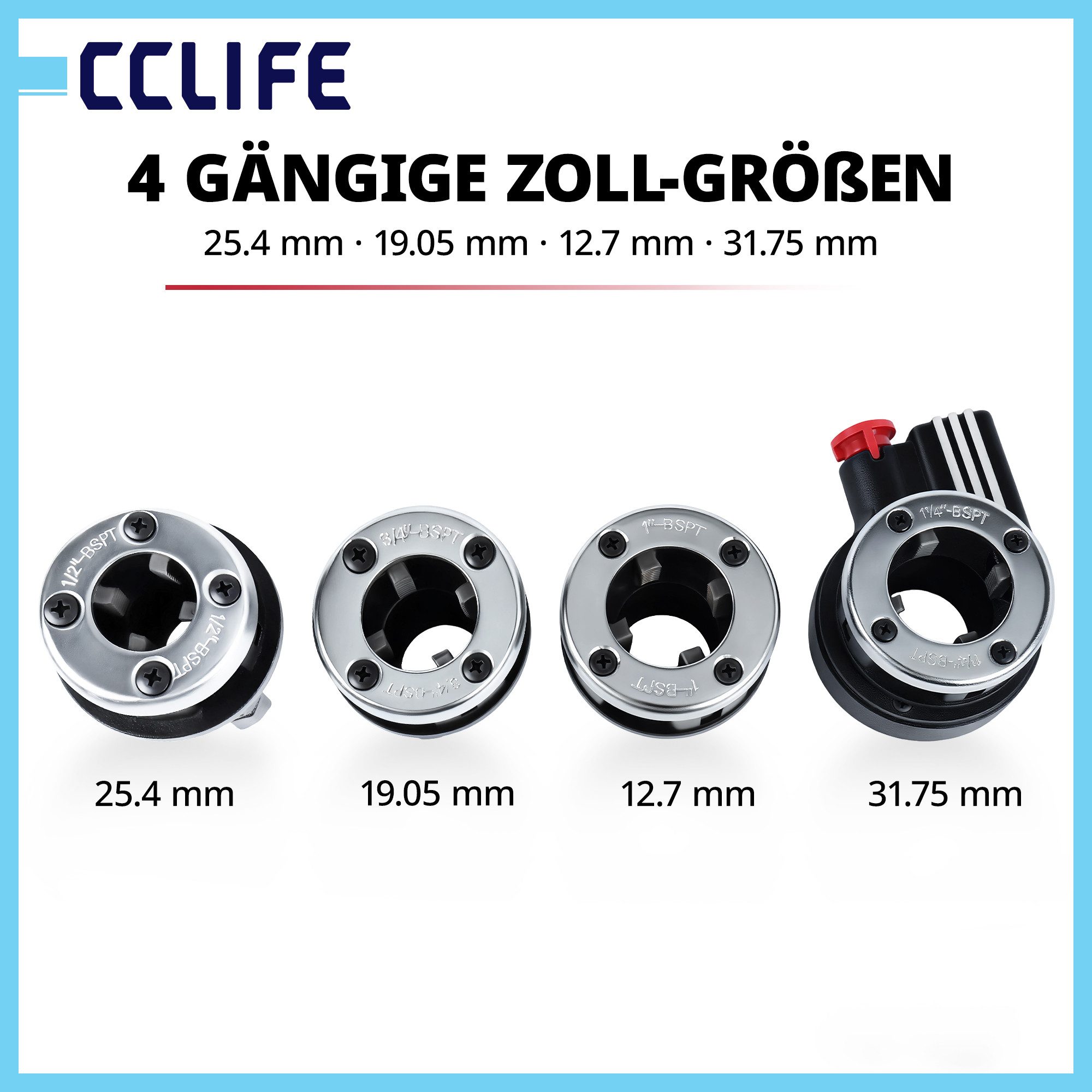 CCLIFE Gewindeformer CCLIFE Rohrgewindeschneider Set 7tlg mit Ratsche 1 2 bis 1 1 4 Zoll, 7-tlg. – Bild 2 von 5
