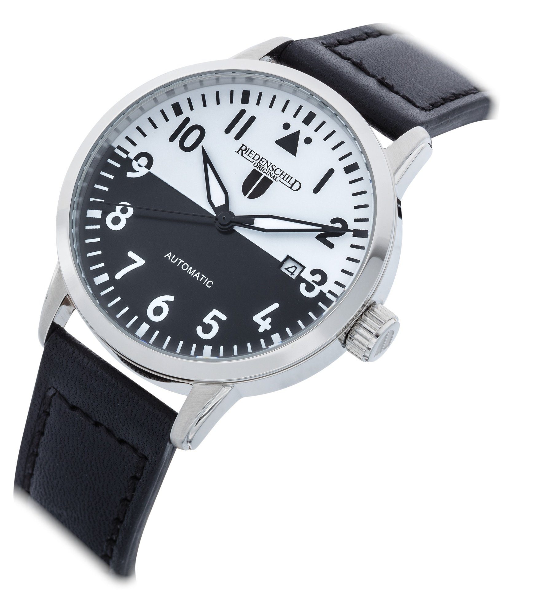 Riedenschild Automatikuhr RS7602-03 Fiegeruhr Lederband Schwarz 42 mm