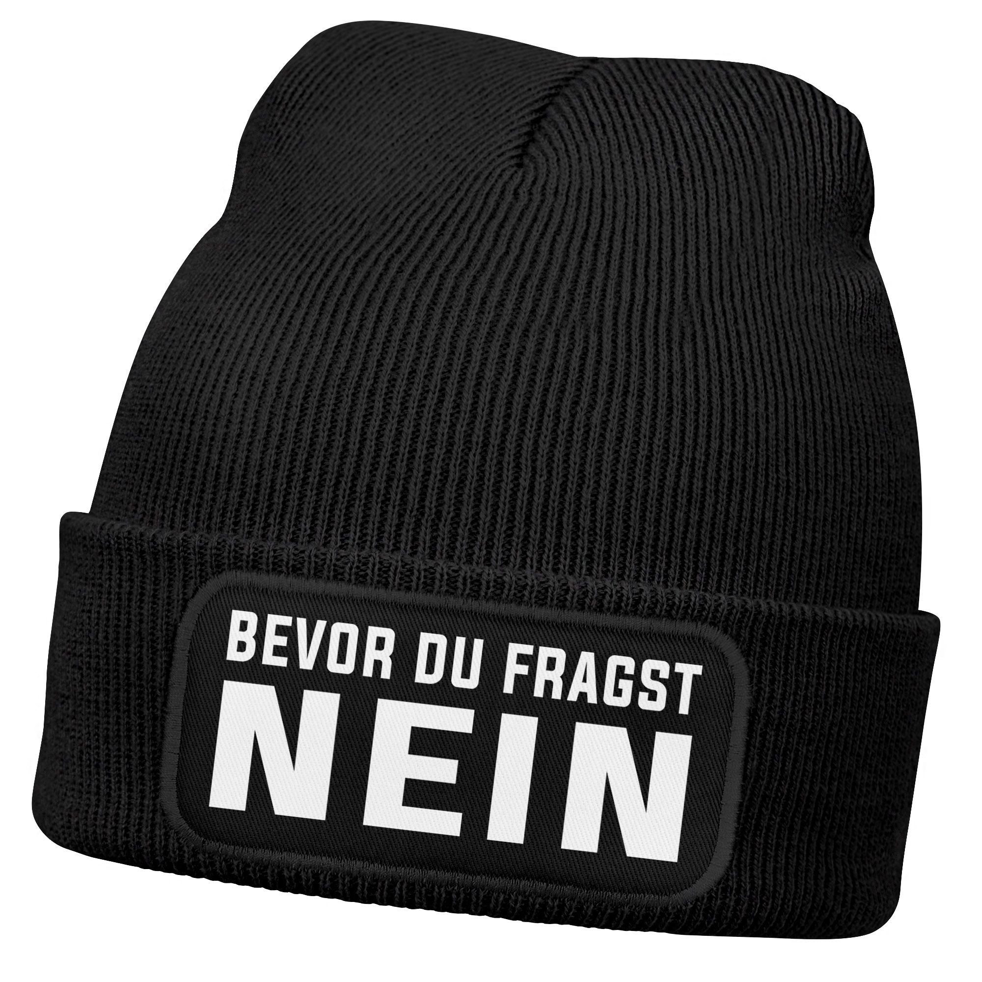 Strickmütze Damen Beanie Strickmütze mit Patch Spruch NEIN Aufdruck Lustig