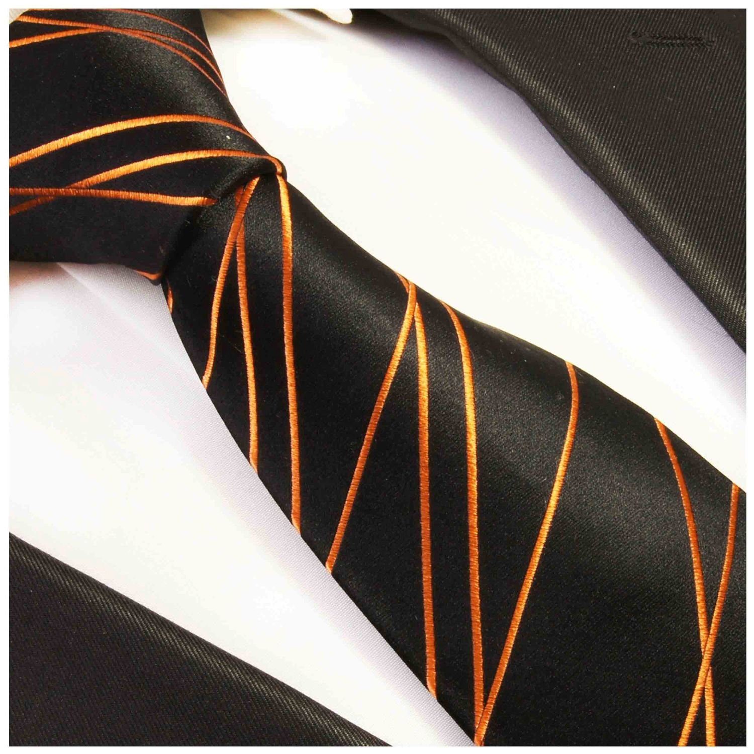 gestreift orange 359 Schlips modern (8cm), Herren Seidenkrawatte Seide 100% Paul Krawatte schwarz Malone Designer Breit