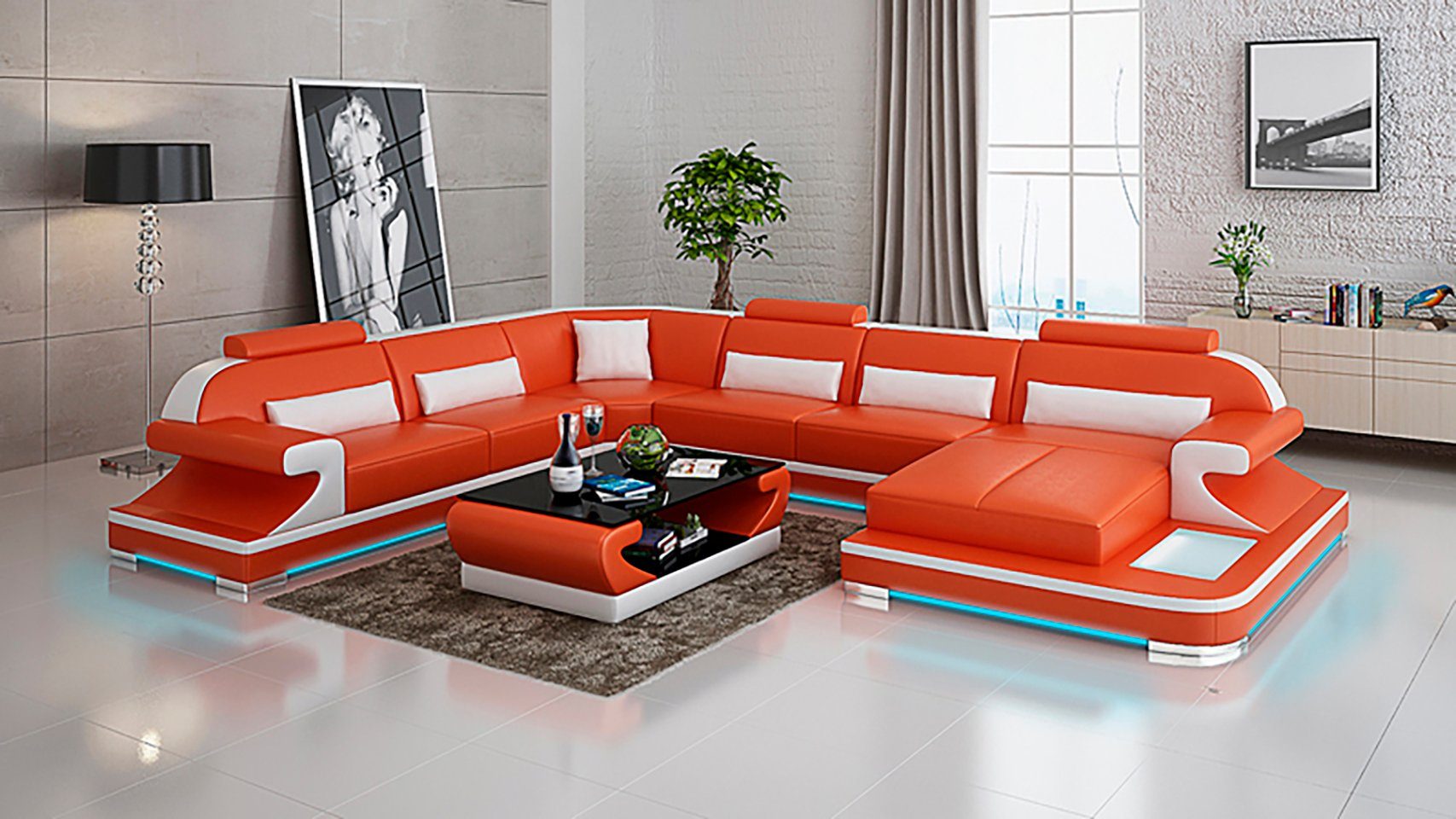 Modern Couch Design Ecksofa, Ledersofa Sofa JVmoebel Eck Ecksofa Wohnlandschaft