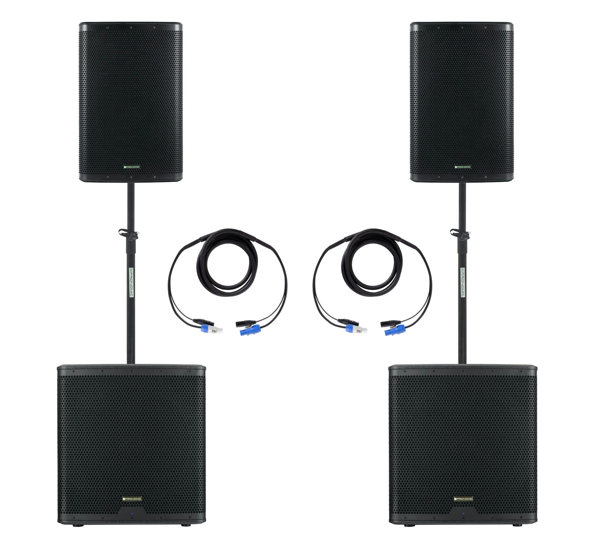 Pronomic Powerstage Concert 1815 2.2 Aktiv-PA-Set 2600 W RMS Lautsprecher (2600 W, mit 2x 18"-Subwoofer & 2x 15"-Satelliten inkl. Distanzrohre & Kabel)