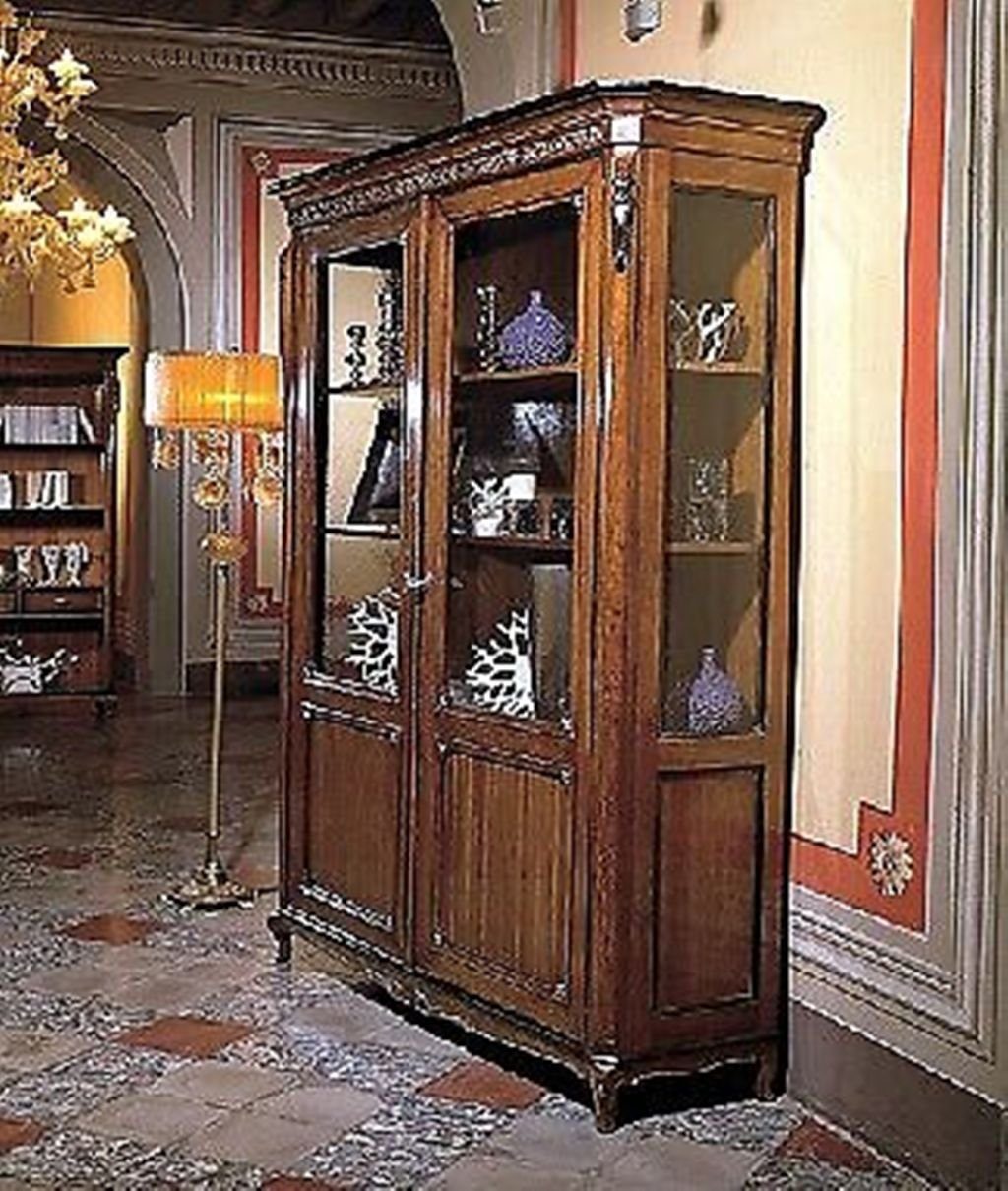 Braun Schicke JVmoebel Italienische Holz Vitrine Glasvitrine Möbel Klassische Möbel