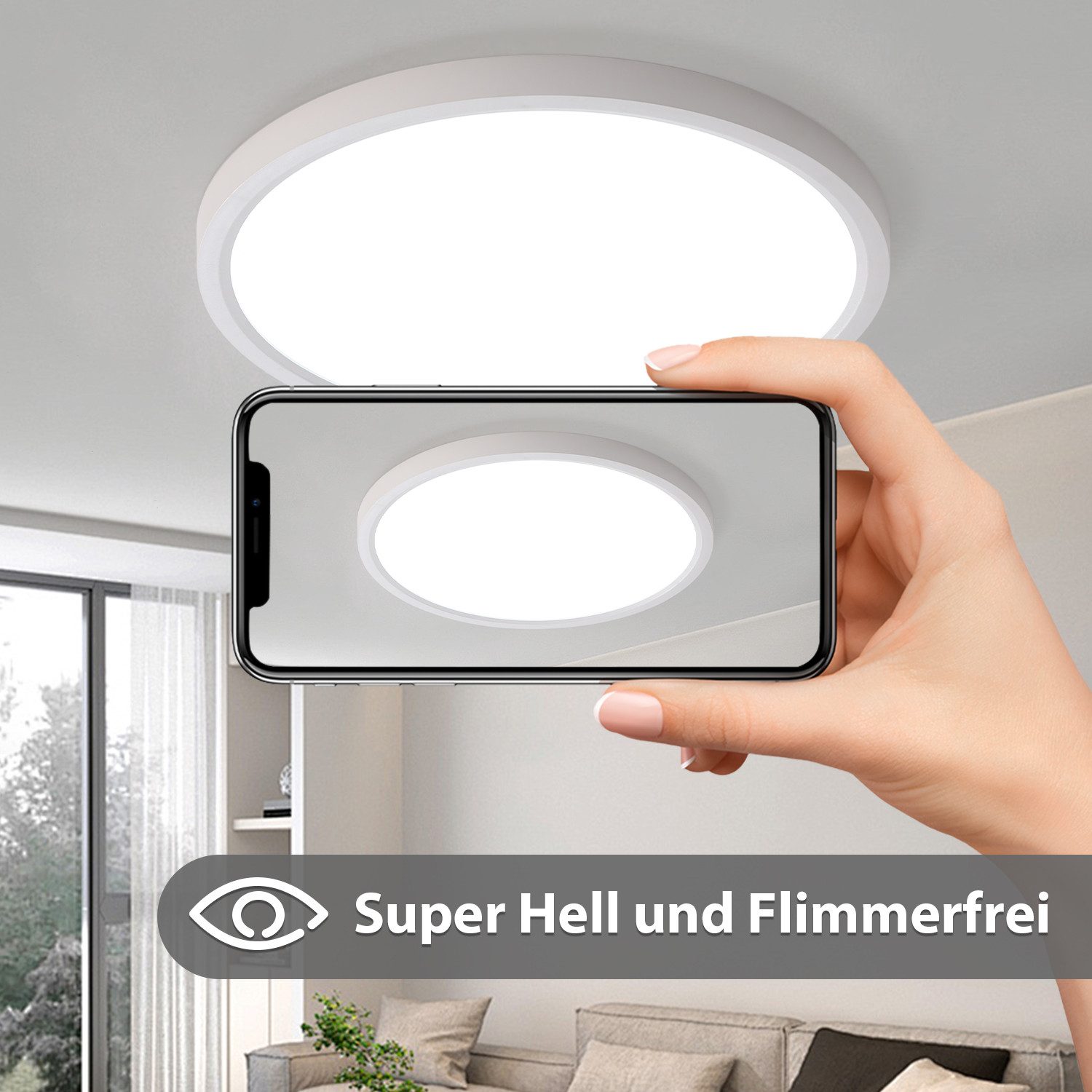 JDONG LED Deckenleuchte Flach Dimmbar mit Fernbedienung 40/50/60cm Schwarz/Weiß Deckenlampe, Ultra Dünn 2.5cm Wohnzimmerlampe decke,3000K-6500K, für Schlafzimme Wohnzimmer Kinderzimmer