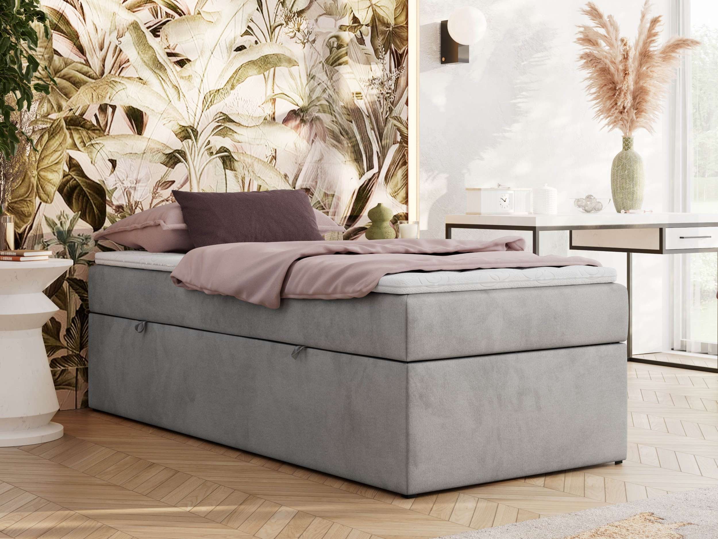 MKS MÖBEL Boxspringbett ZERO 90 (Bett mit Matratze, Einzelbett 90x200 cm ohne Kopfteil, optionaler Topper T25 oder Visco), mit Bettkasten, 7-Zonen-Taschenfederkern H3/H4