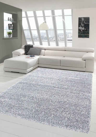 Hochflor-Teppich Shaggy Teppich Hochflor Langflor Teppich Wohnzimmer Teppich Gemustert in Uni Design Grau, Teppich-Traum, rechteckig, Höhe: 30 mm