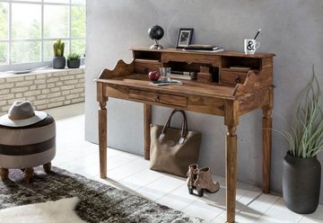 KADIMA DESIGN Schreibtisch Landhaustisch aus massivem Sheesham-Holz, 115 cm, Vintage-Look
