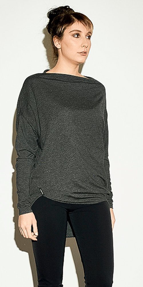 kaseee 2-in-1-Langarmshirt legeres kaseee Oberteil dunkelgrau meliert beidseitig tragbar