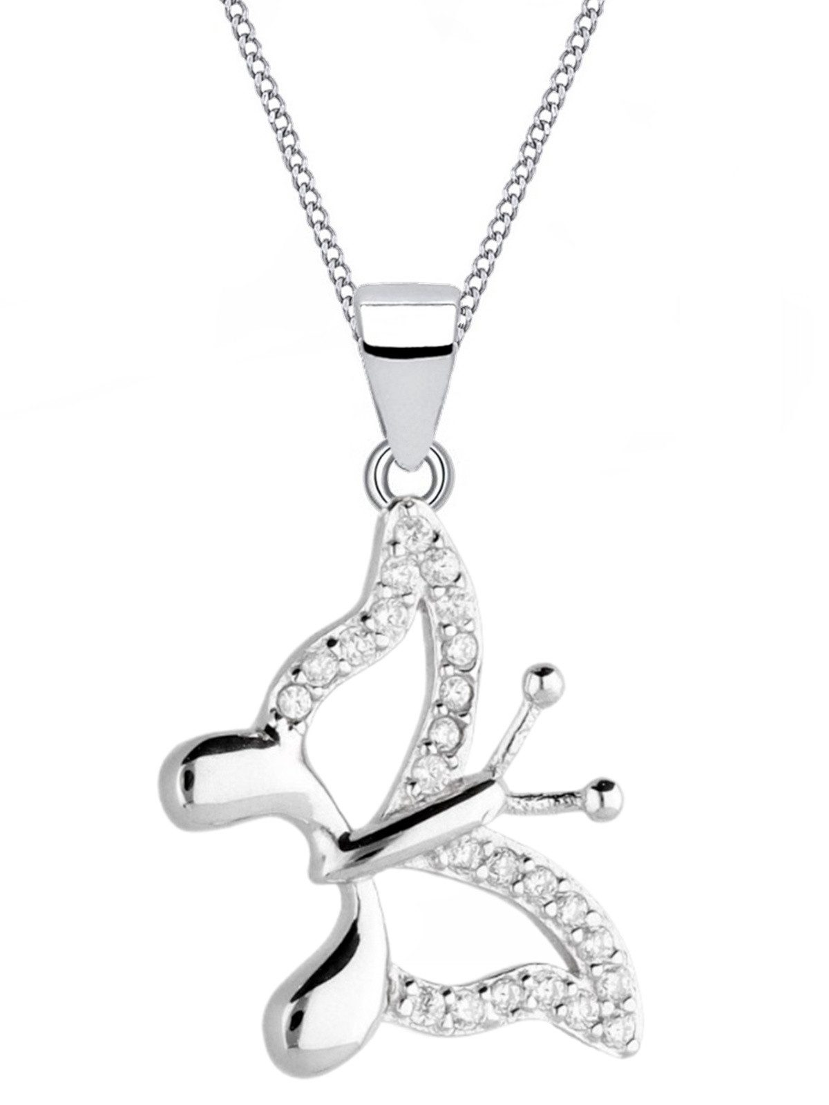 Kette mit Anhänger Halskette Silber Schmetterling 925 mit Zirkonia, Anhänger mit Kette