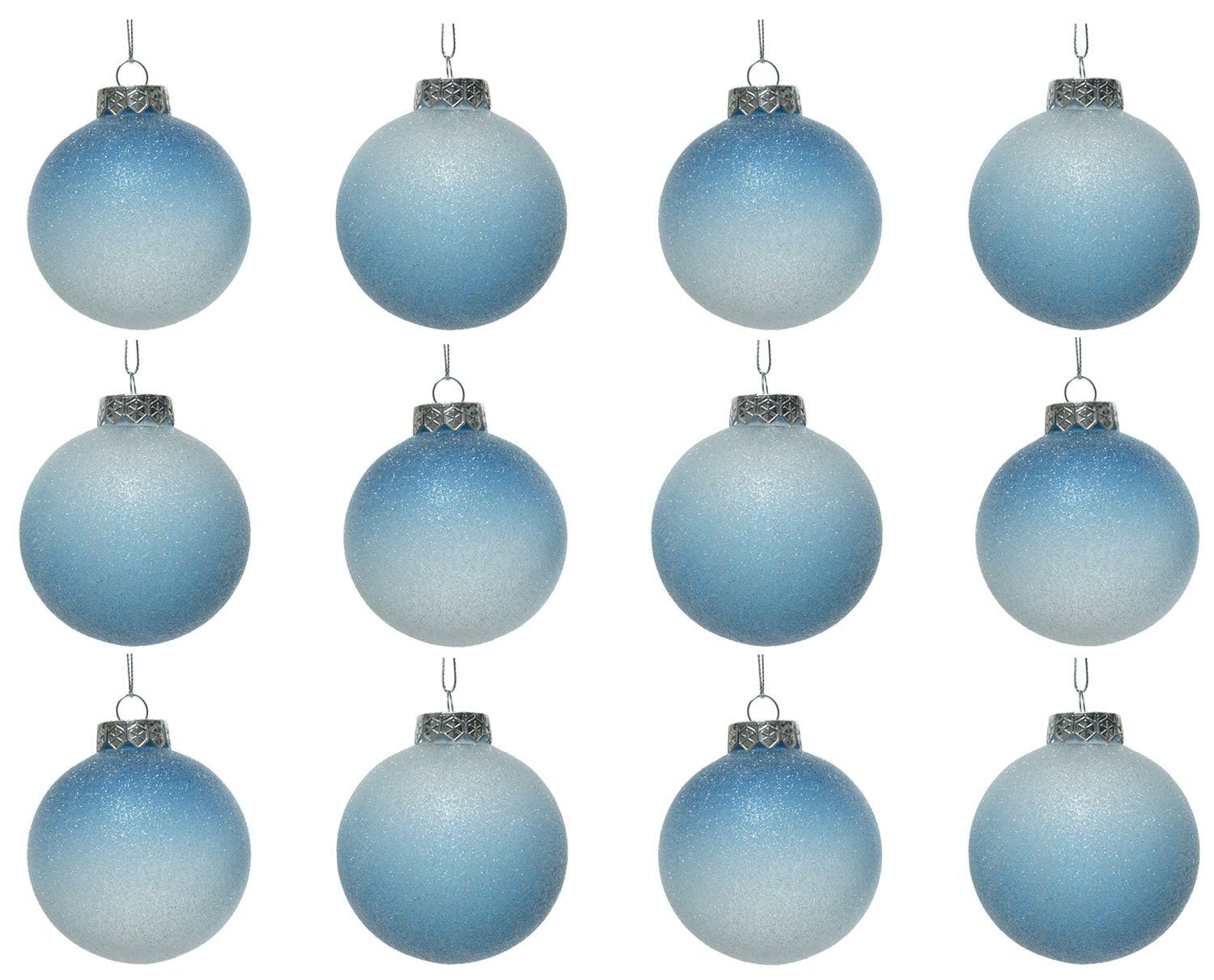 Decoris season decorations Weihnachtsbaumkugel, Weihnachtskugeln Kunststoff Farbverlauf 8cm blau / weiß, 12er Set