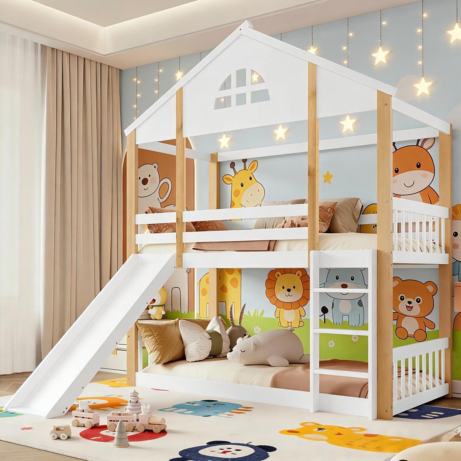 LuxusKollektion Hausbett Kinderbett mit Rutsche 90x200cm