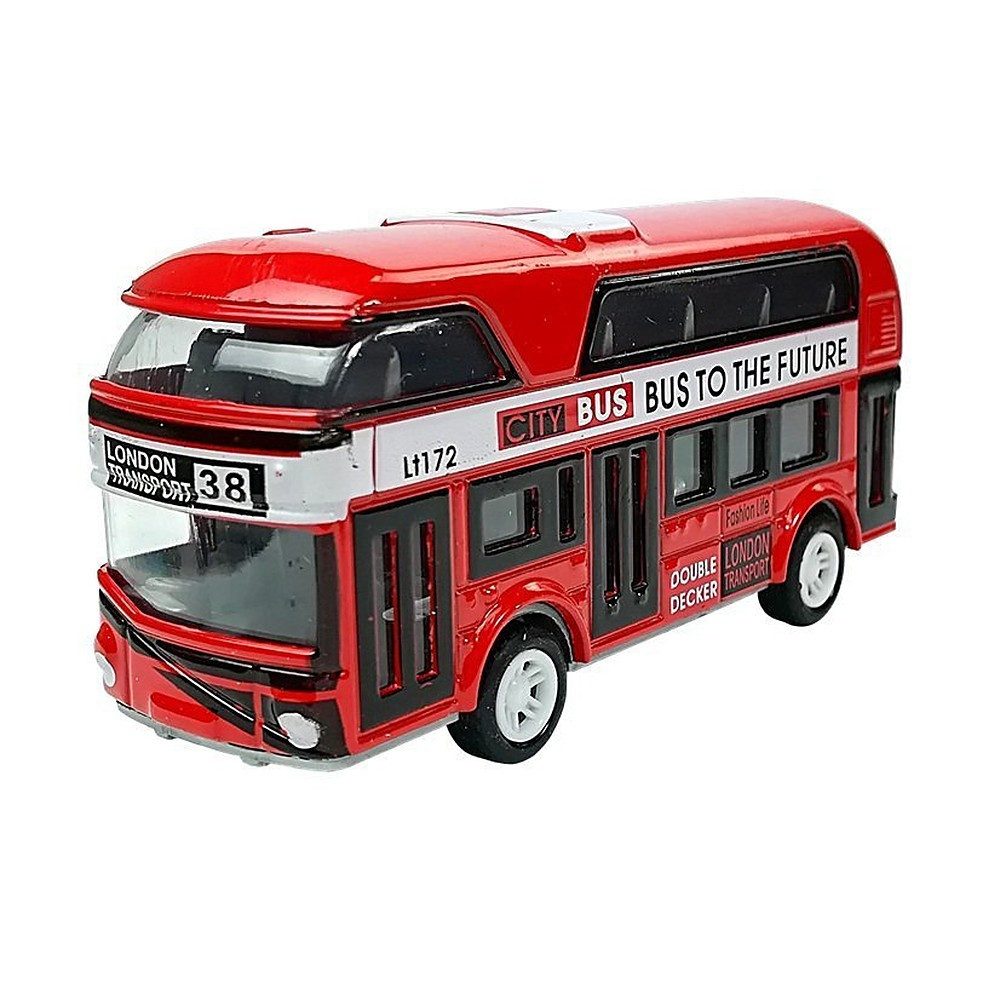 LEAN TOYS Spielzeug-Bus Doppeldeckerbus Rückziehauto Stadtbus, (Spar-Set, 1-tlg., 9 x 2,5 x 4,5 cm robust), Rückziehmotor, Metallguss, Doppeldecker, ab 3 Jahren