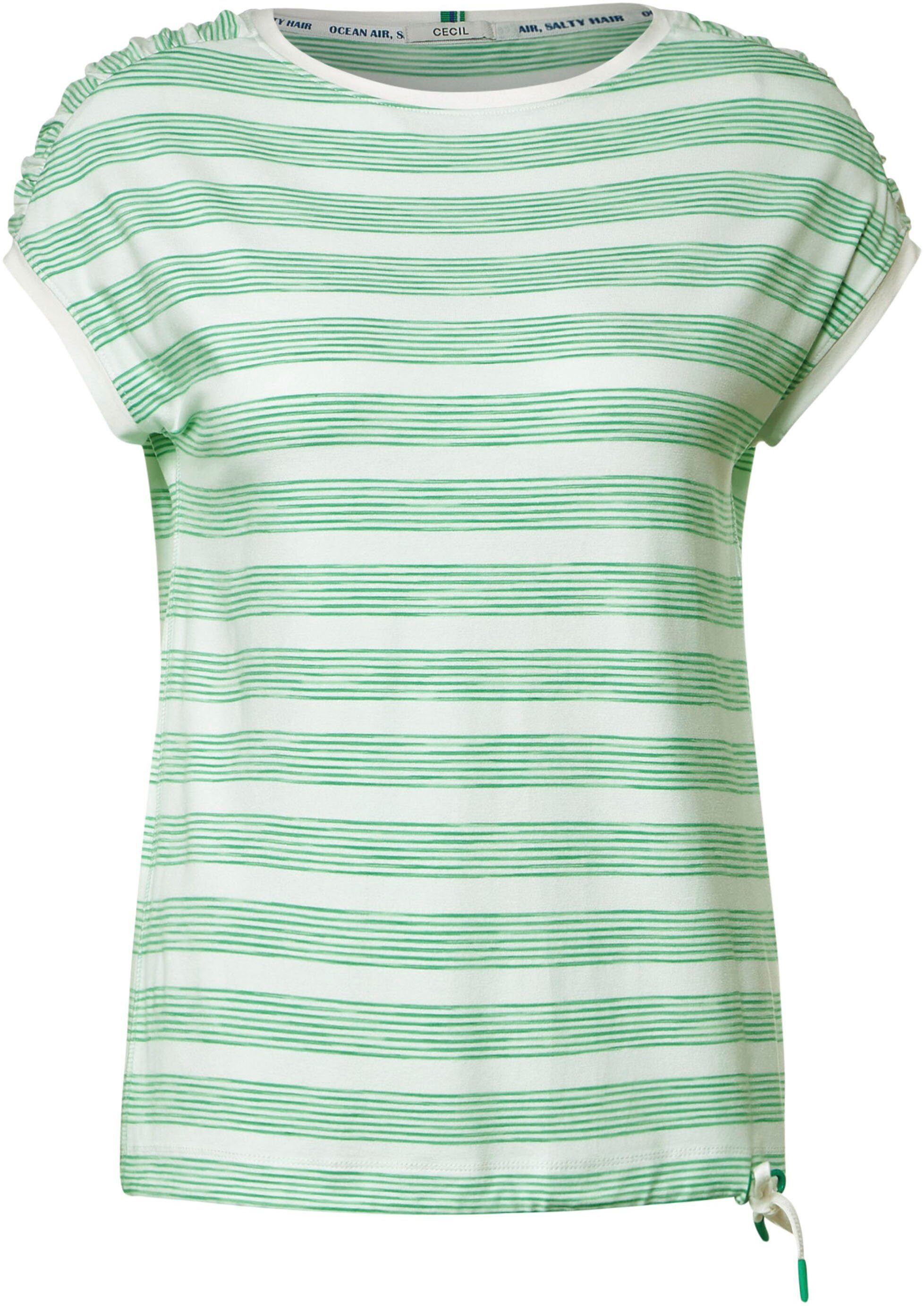Cecil T-Shirt gerafften Schultern fresh mit green/white