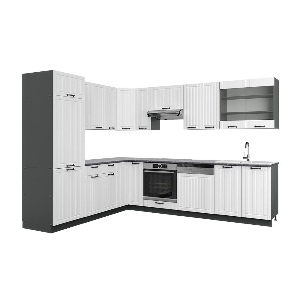 Vicco Winkelküche Fame-Line, Weiß Landhaus/Anthrazit, 227x287cm günstig online kaufen