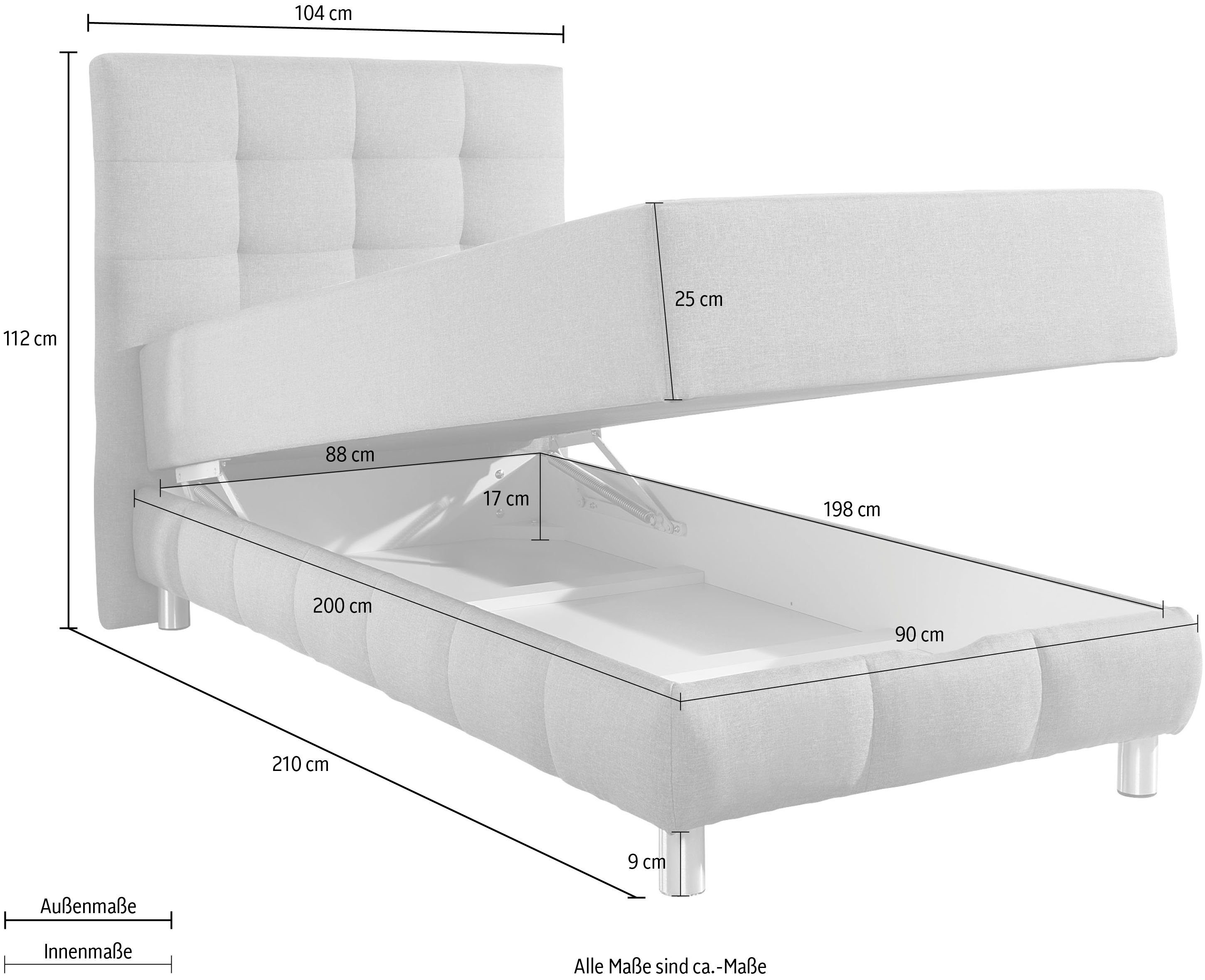 INOSIGN Boxbett Vaasa, 4 &Topper, Bettkasten in 220 cm XXL-Ausführung, Überlänge Breiten