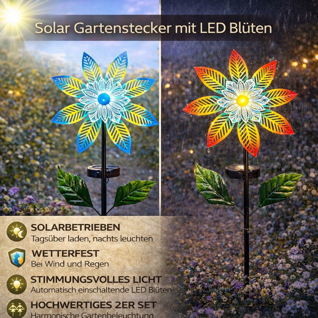 formano Gartenfigur 2er Set Solar Gartenstecker LED Solarleuchten Blume Gartenstecker