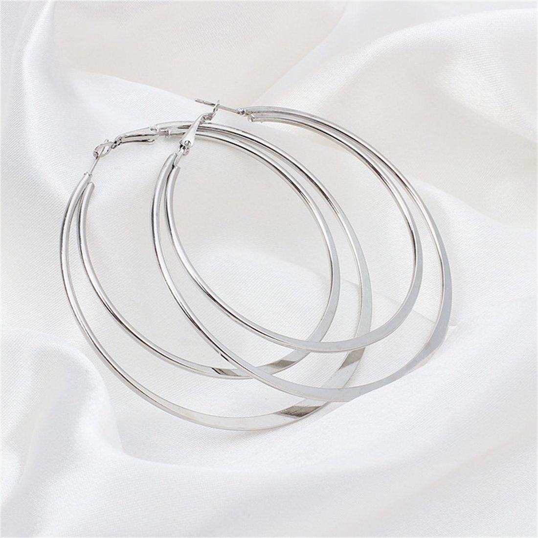 DÖRÖY Paar Set, Zubehör Ohrring übertrieben Kreis Ohrring Silber Ohrstecker doppelte Metall Damen