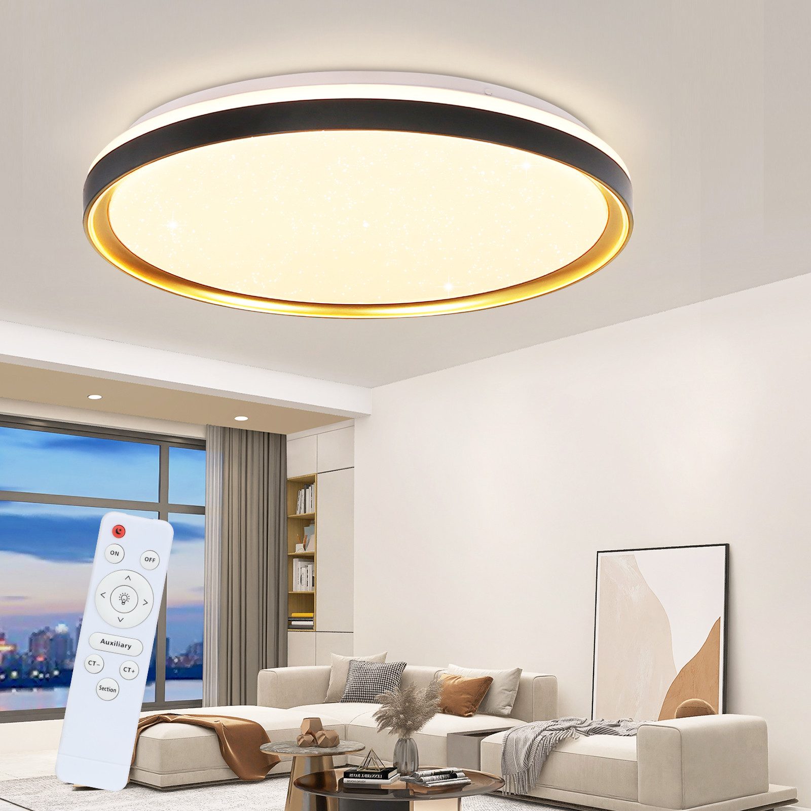 ZMH LED Deckenleuchte Dimmbar Wohnzimmer mit Fernbedienung modern deko, LED fest integriert, LED Deckenleuchte