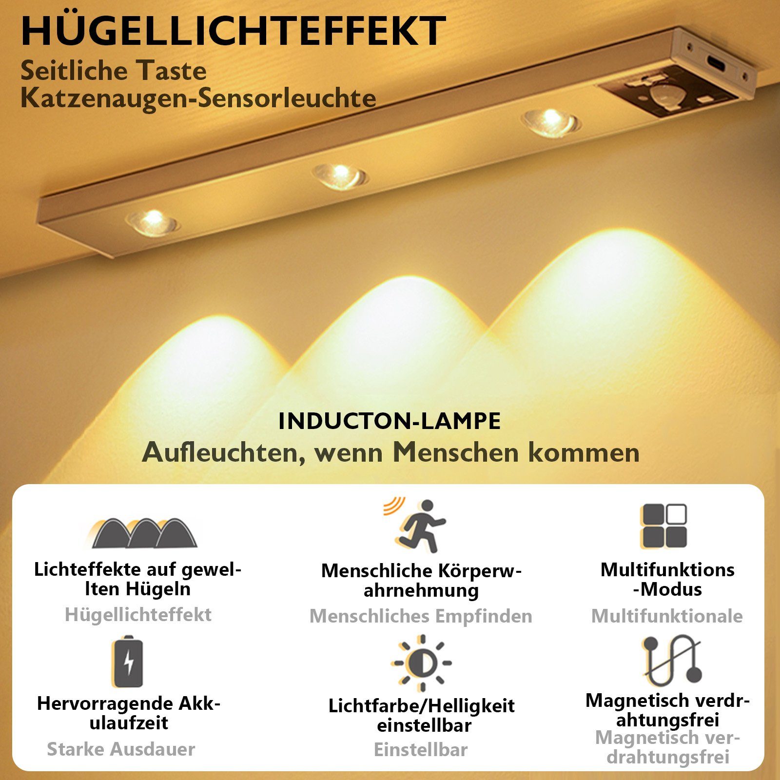 USB 3 MUPOO Schrankbeleuchtung Küche, Aufladbar LED Bewegungsmelder,Unterbauleuchte LED Licht, Dimmbar, mit Farben Sensor Unterbauleuchte