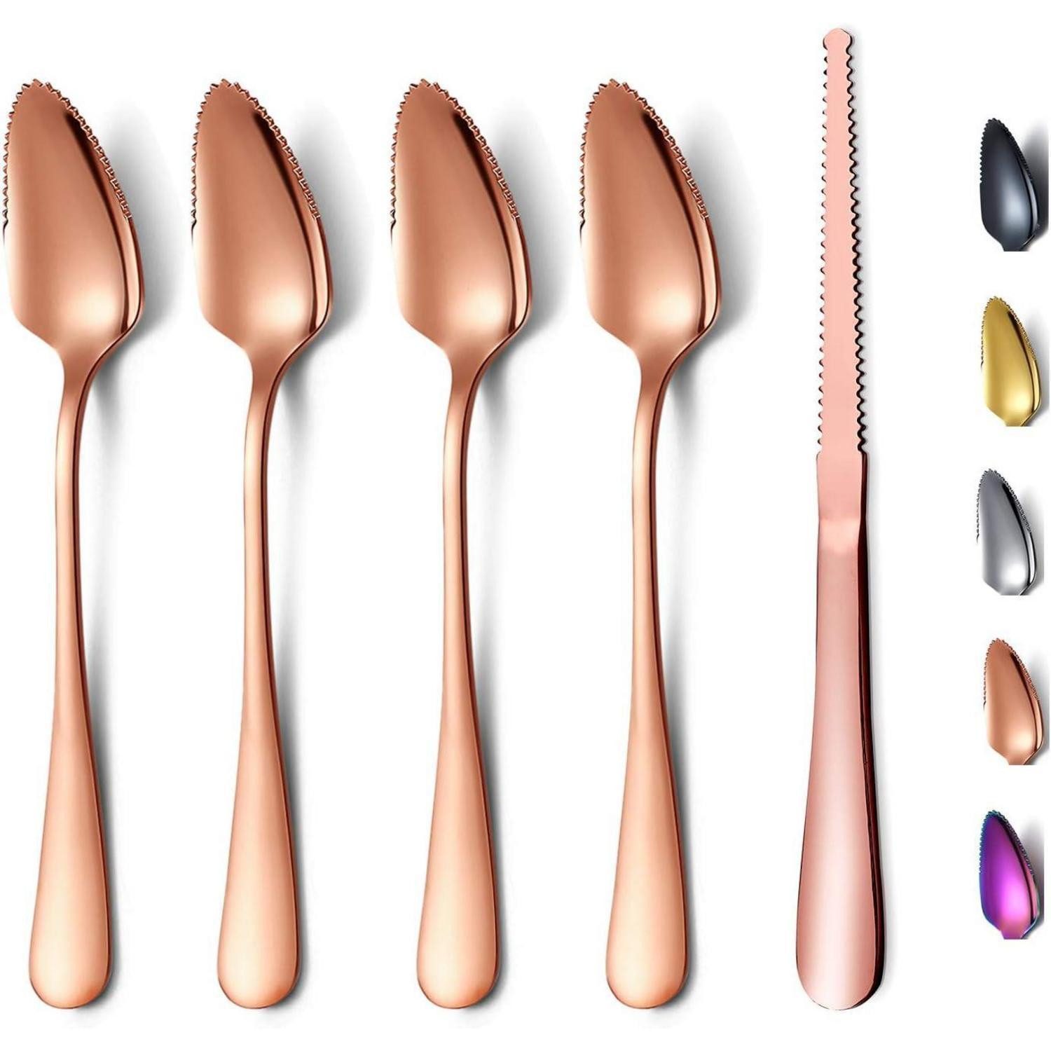 LuxusKollektion Kochbesteck-Set Grapefruitlöffel Set Edelstahl Grapefruitmesser Titan 5. Roségold