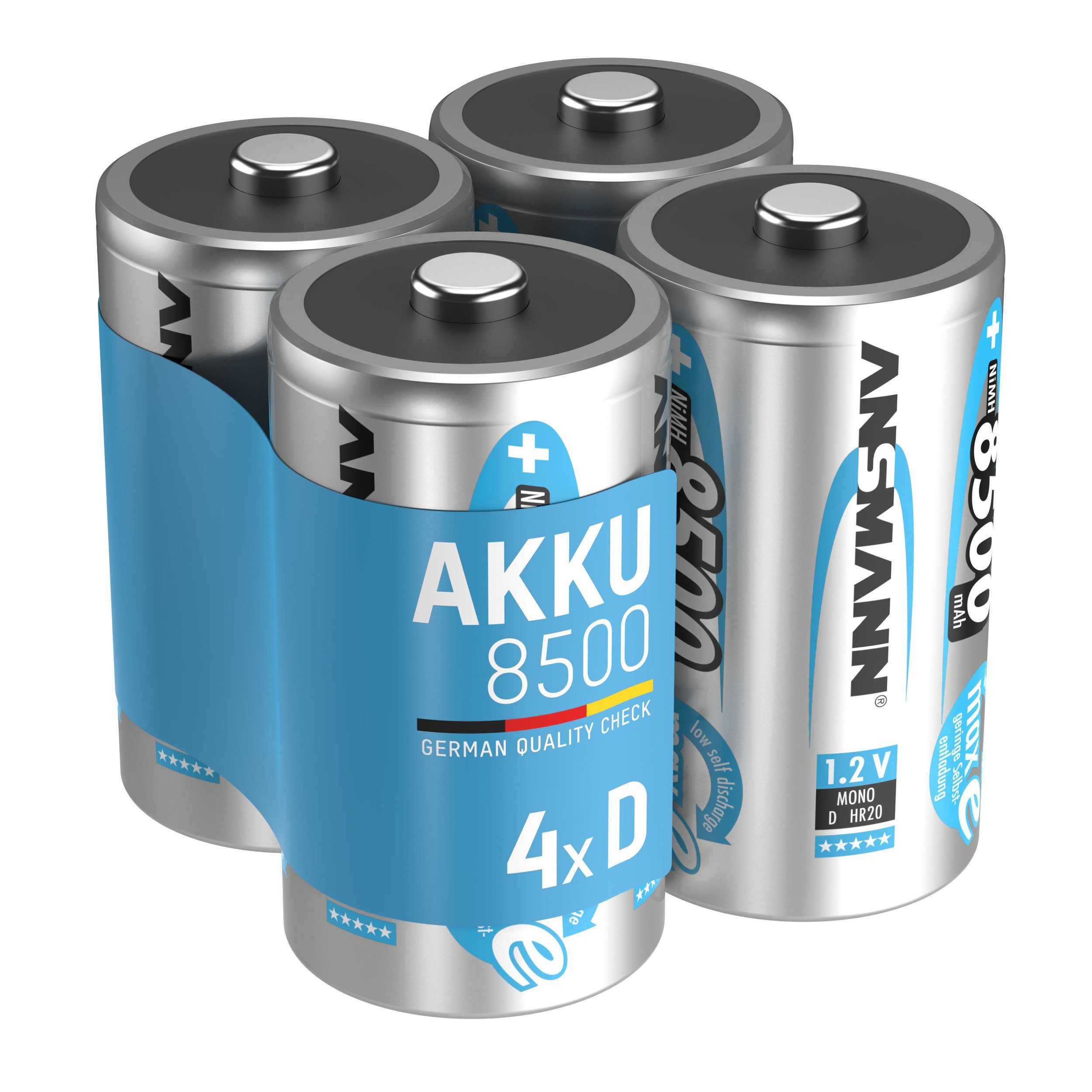 ANSMANN AG Akku D 8500mAh Mono NiMH 1,2V – 1000x wiederaufladbar (4 Stück) Akku 8500 mAh (1.2 V)
