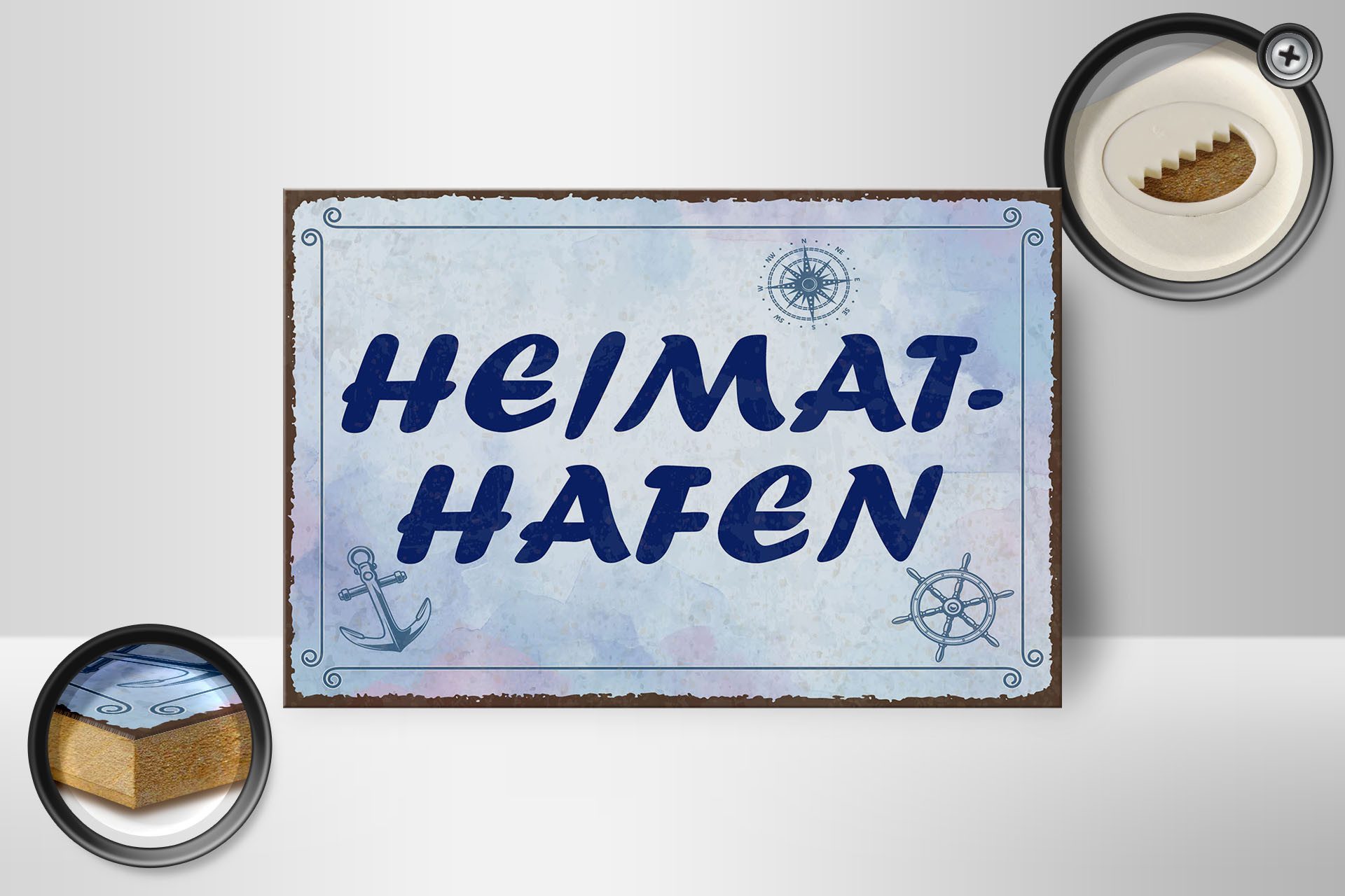 Femer GmbH Holzbild Spruch 12x18 cm Heimathafen blaues, (1 St), Glatte Holzfaserplatte (MDF), vorn beschichtet