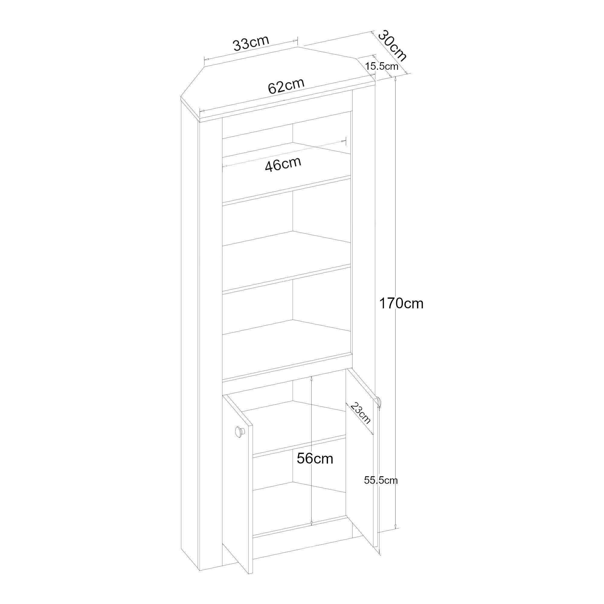 en.casa Eckschrank »Eura« Eckregal 170x62x30cm Eiche
