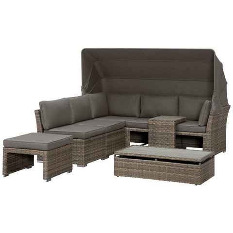 KONIFERA Gartenlounge-Set Hawaii Premium, (Set, 19-tlg., 1x3erSofa, 2xSessel, 1xHocker, 1xBeistelltisch, 1xTisch 111x54x59cm), mit aufklappbarem Dach und zur Sonneninsel umbaubar, Aluminium