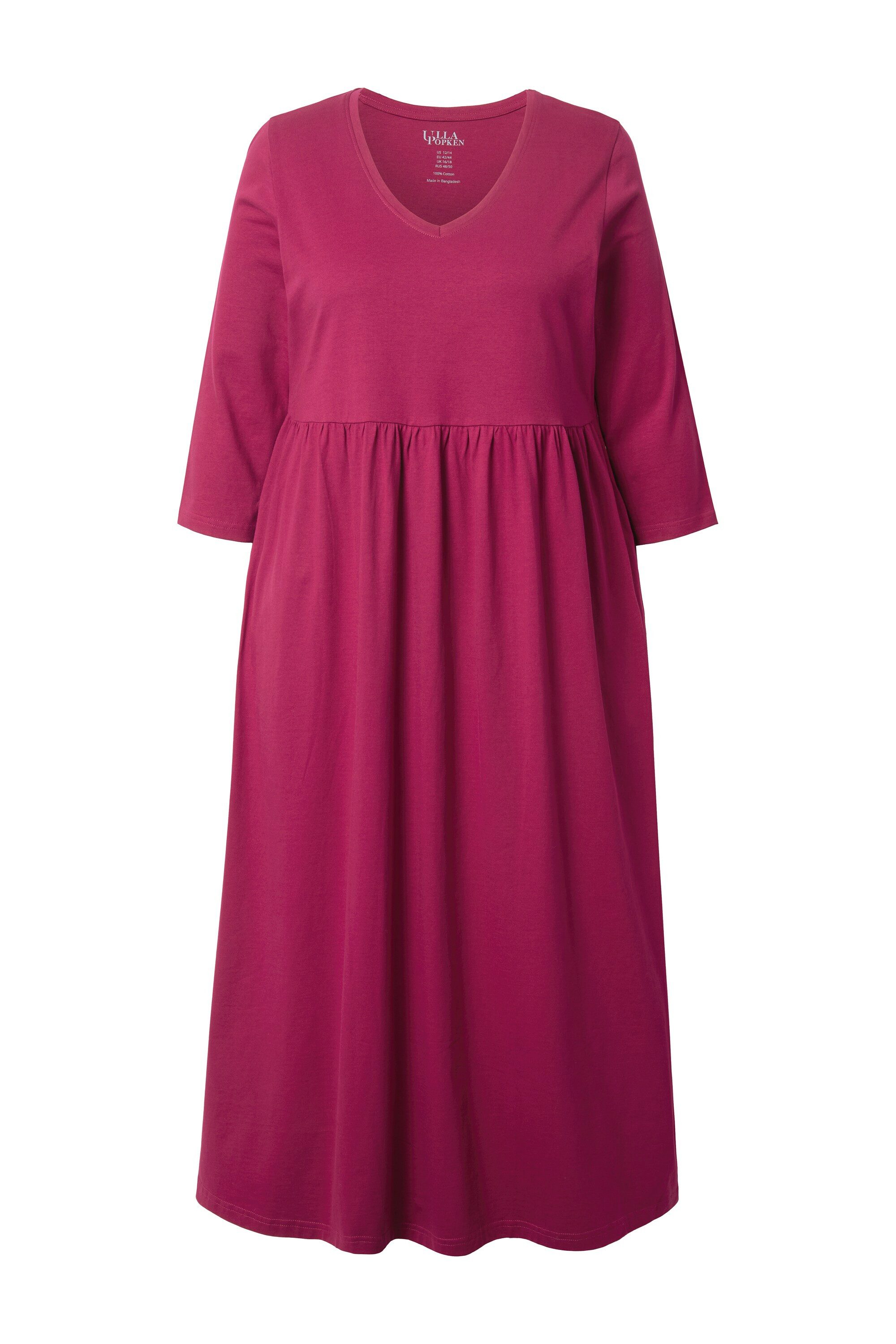 Ulla Popken Maxikleid Jerseykleid Empirenaht V-Ausschnitt 3/4-Arm günstig online kaufen