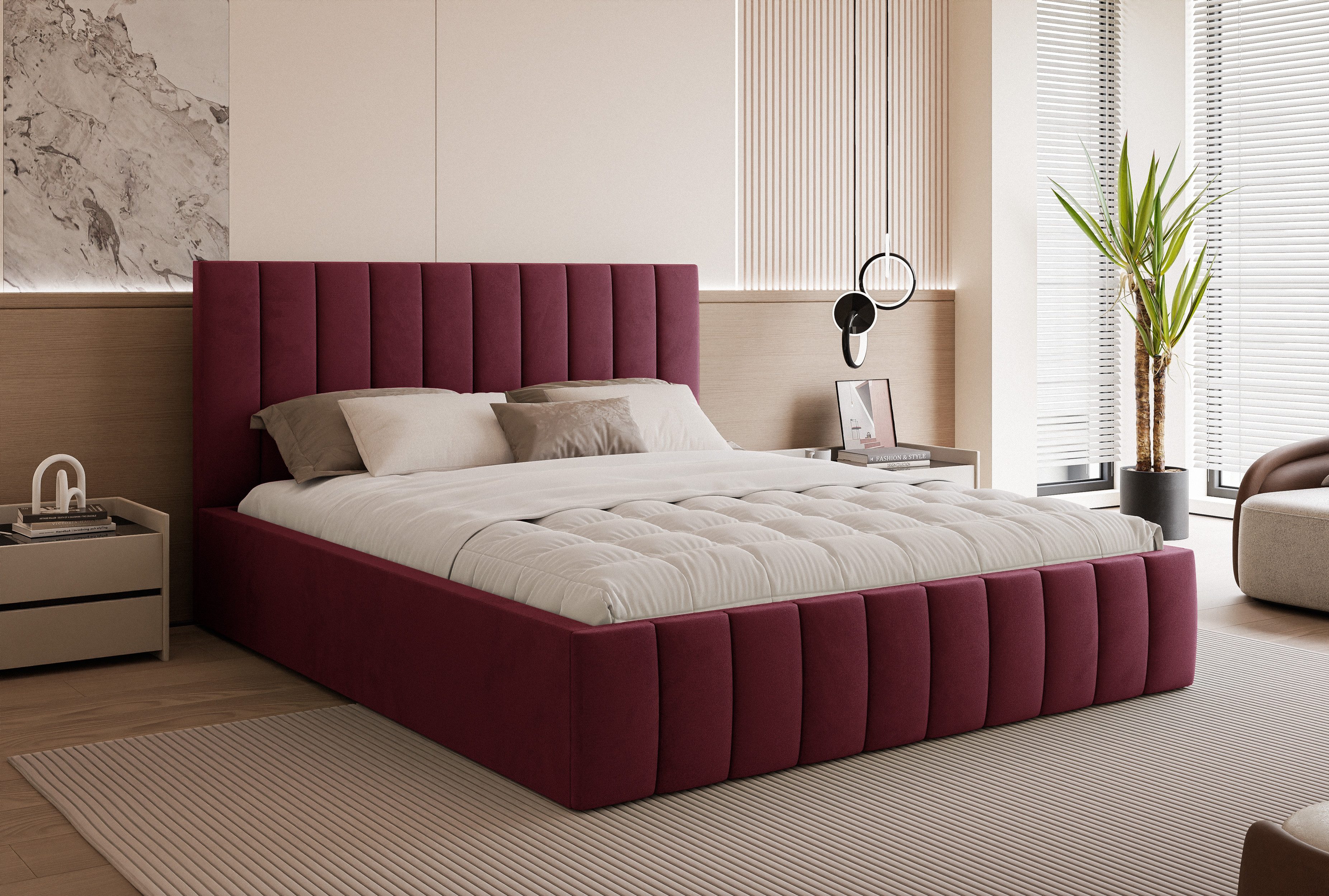 Goldstoff Polsterbett Elegantes Bett "ELVANO" mit hohem Kopfteil und ...