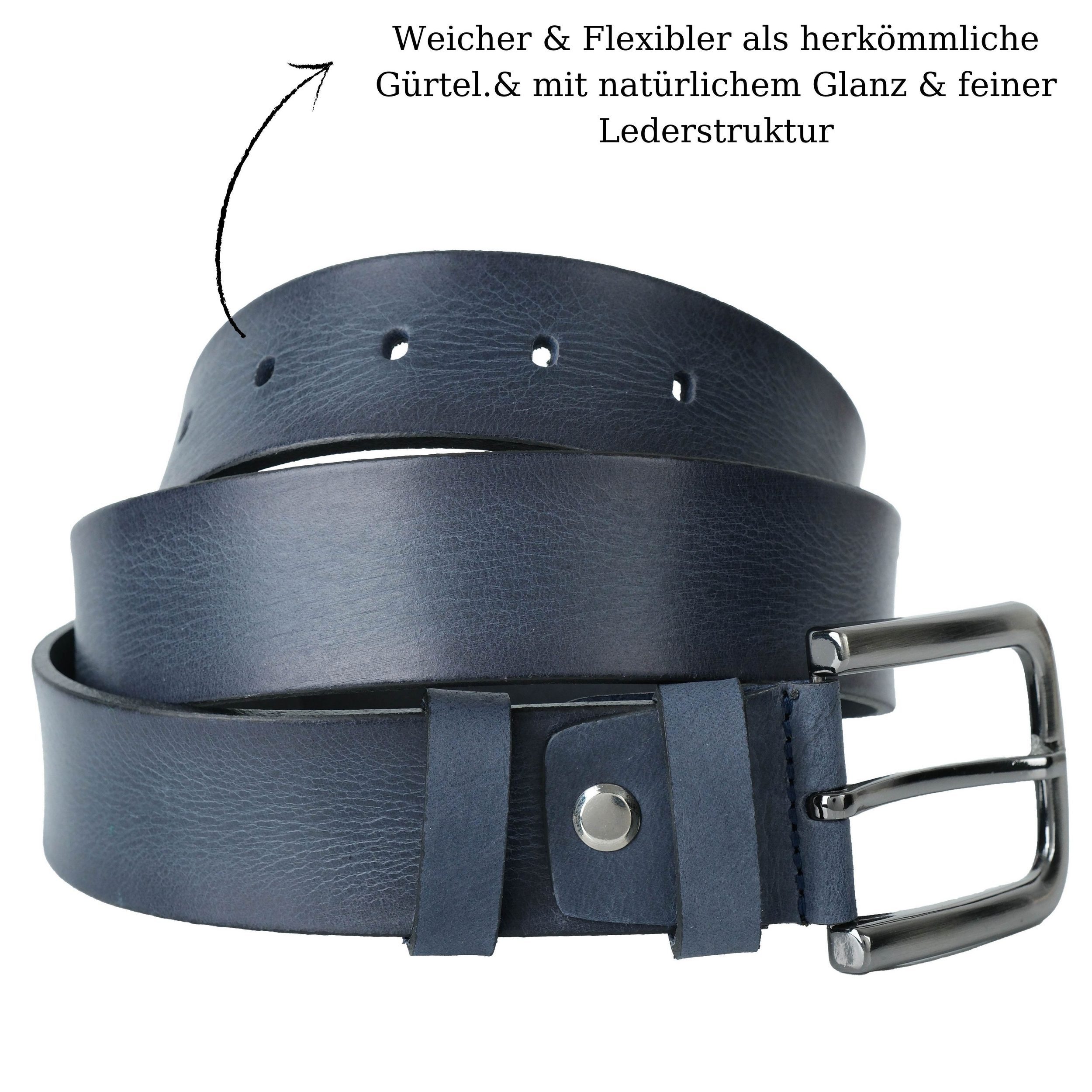 herémood Ledergürtel Gürtel Herren 4cm breit Ledergürtel Jeans Premium Geschenke für Männer (100 % Echtleder Gürtel handgefertigt, hochwertig verarbeitet, kürzbar, 1-St., Blau 125 cm – 4 cm breit – echtes, robustes Büffelleder, langlebig) Ledergürtel Herren Blau – robust & edel, ideales Herrengeschenk