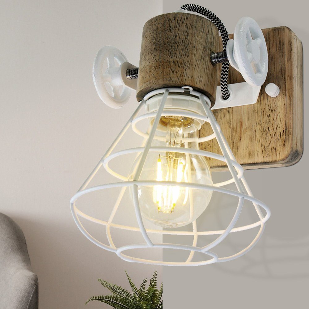 etc-shop Wandleuchte, Leuchtmittel Leuchte nicht Wohn Zimmer Käfig Wand Beleuchtung Spot Retro Holz Lampe inklusive