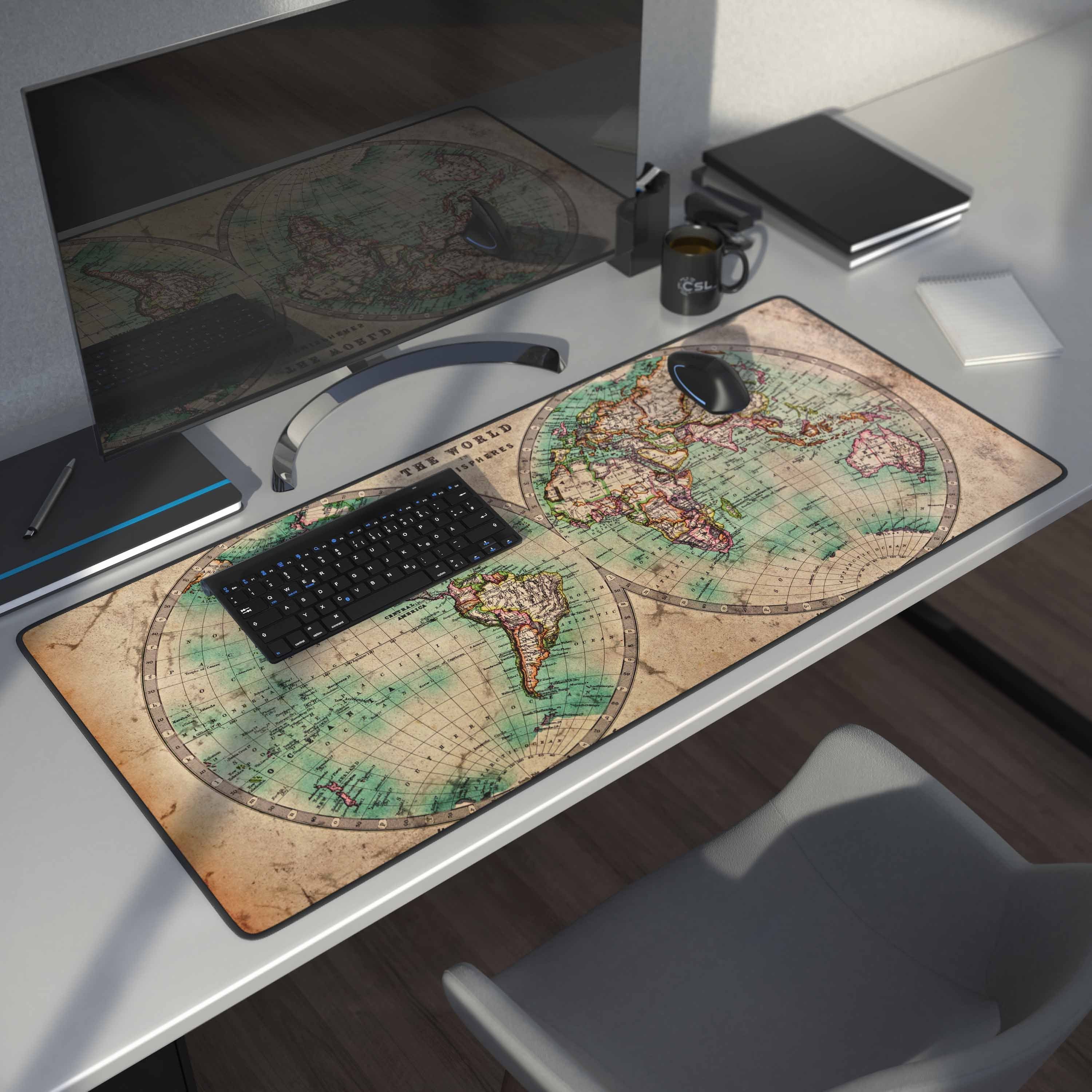 CSL Gaming Mauspad XXL Speed Mousepad 900 x 400 x 3 mm, große Tischunterlage, rutschfest, abwaschbar, Geschwindigkeit & Präzision, Old Map