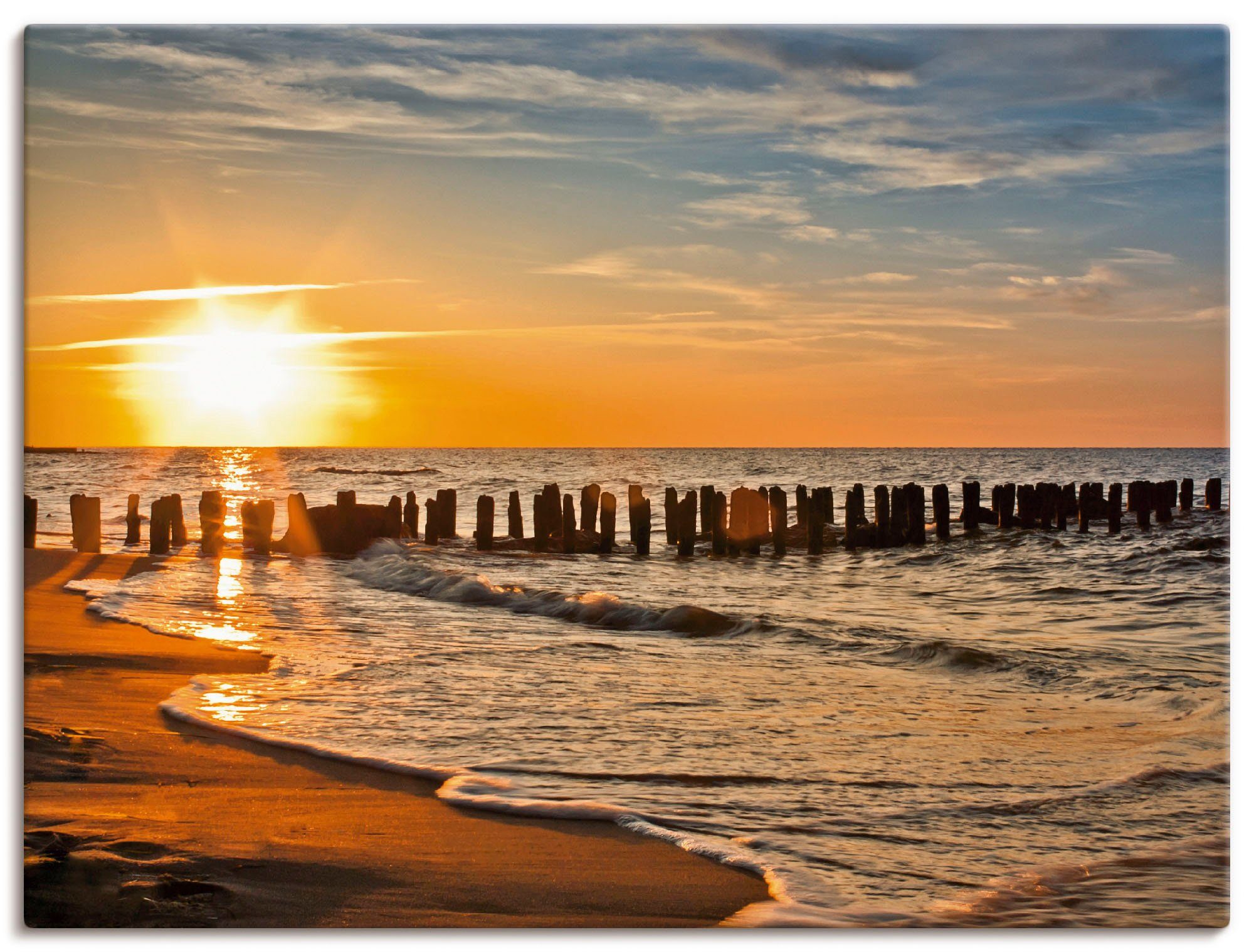 Artland Leinwandbild Schöner Sonnenuntergang am Strand, Strand (1 St), auf Holzrahmen gespannt
