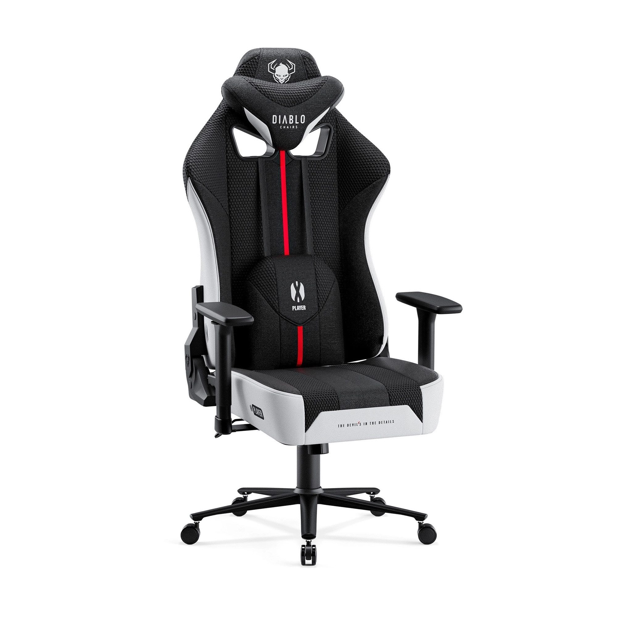 DIABLO CHAIRS Gaming-Stuhl X-Player 2.0 Stoff ergonomisch Honeycomb TiltTech 3D-Armlehnen (TiltTech System, Honeycomb, 3D-Armlehnen, 3 Größen: S/L/XL), Kopfstütze Lendenkissen Wippfunktion Metallbasis
