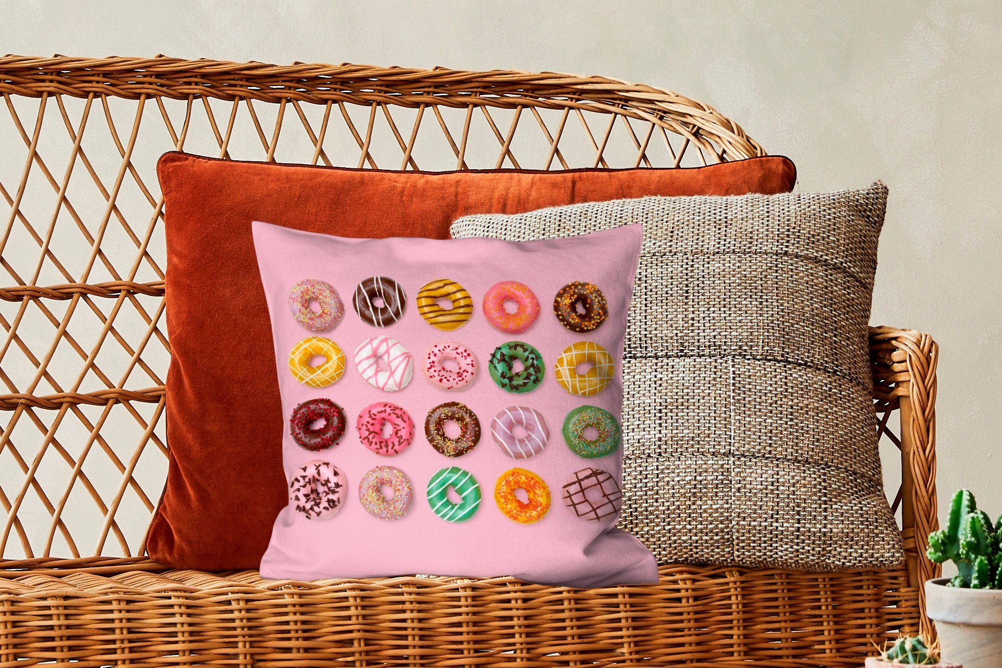 MuchoWow Schlafzimmer, Donuts Wohzimmer, Füllung Hintergrund, für Bunte Zierkissen mit rosa auf Deko, Dekokissen Sofakissen