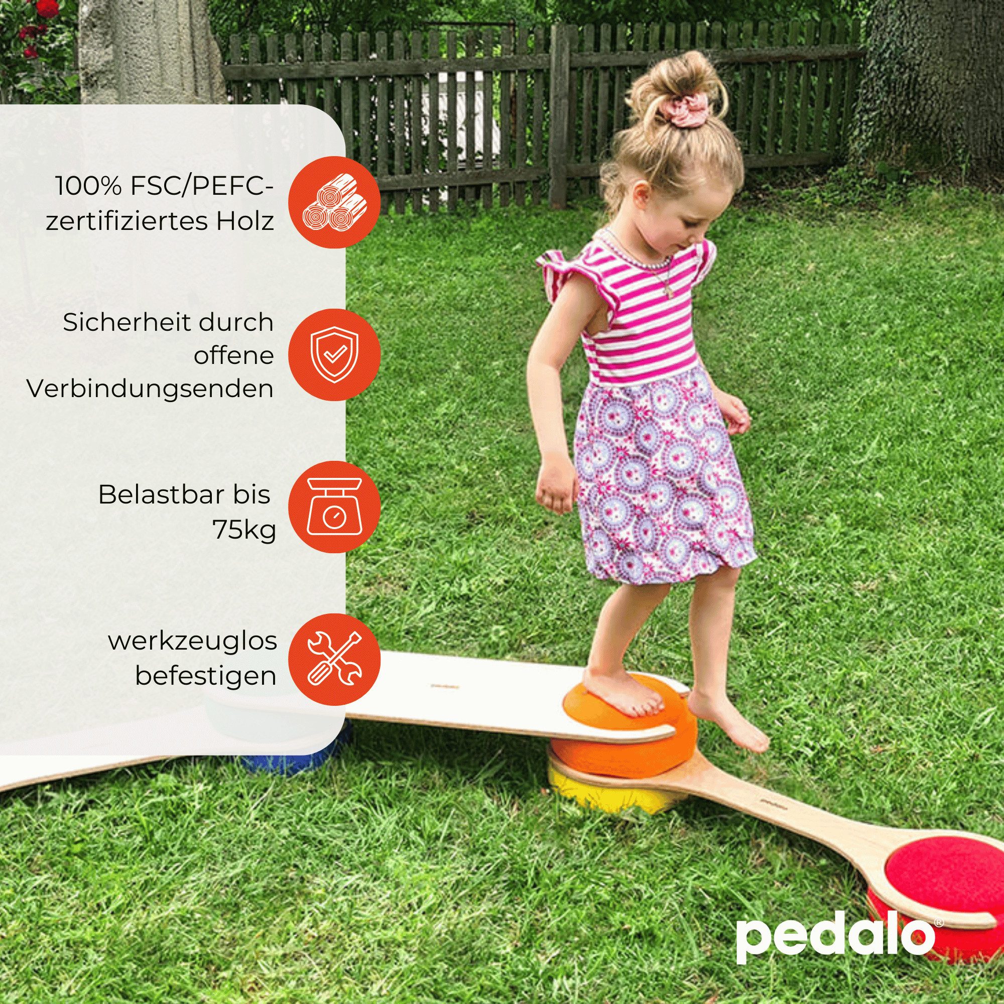 pedalo® Balanceboard Stapelbaustein Balanciersteg / Gleichgewicht Parcours / Kinder, Passend für original Stapelsteine, Schmal