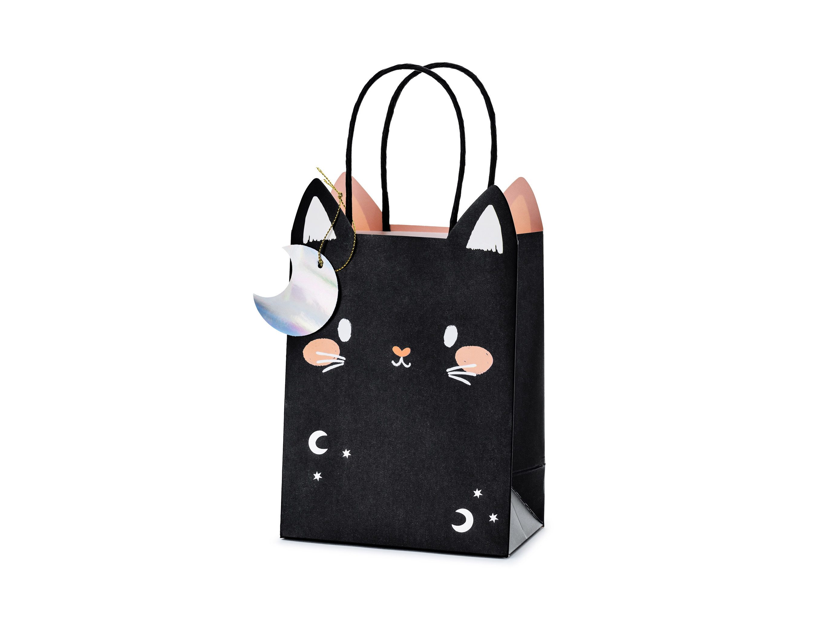 partydeco Aufbewahrungstasche, Geschenktüte Katze 8x14x18cm mit Henkel 1 Stück Schwarz