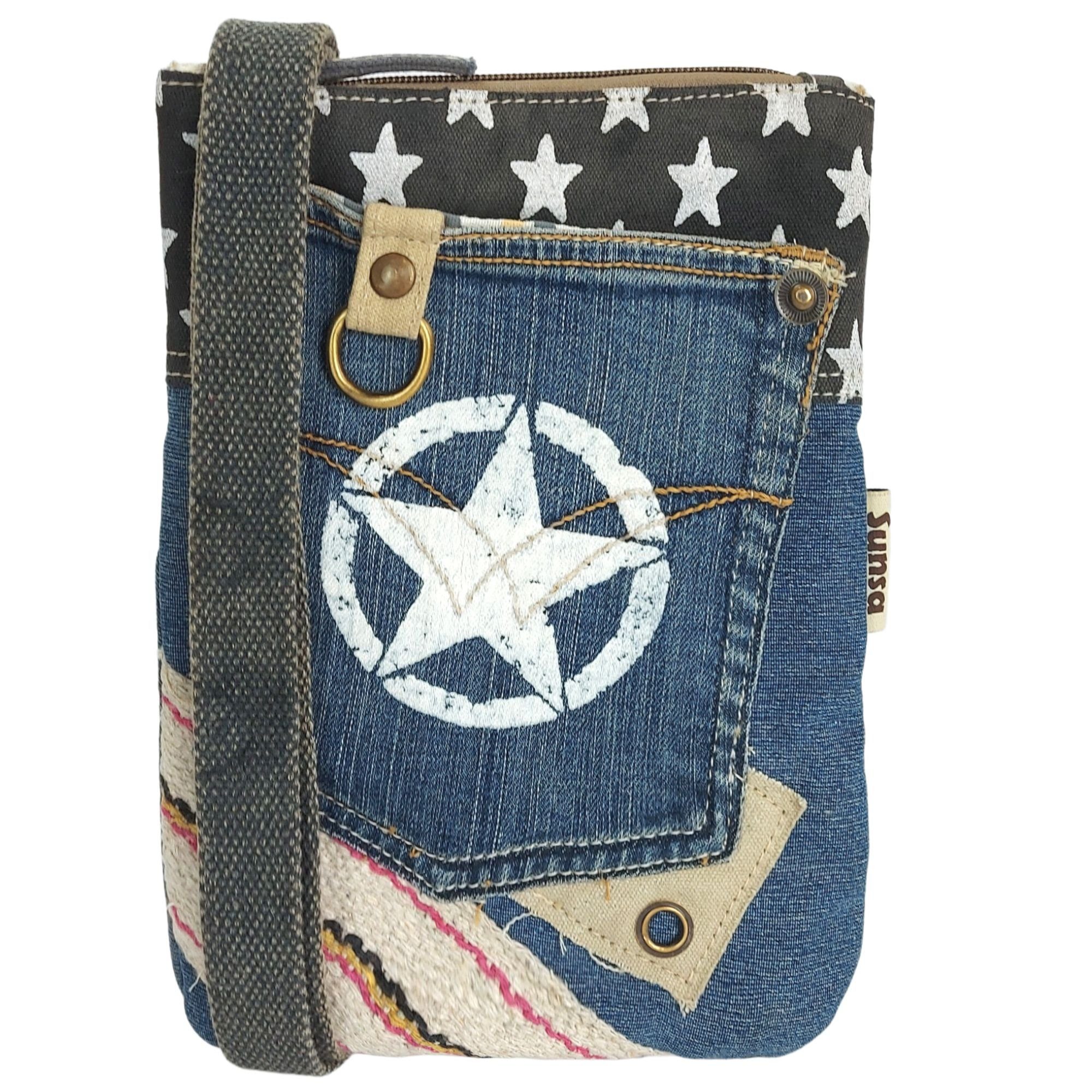 Umhängetasche. Umhängetasche Nachhaltige Jeans Bag, Recycelte Vegan Crossbody Sunsa Canvas