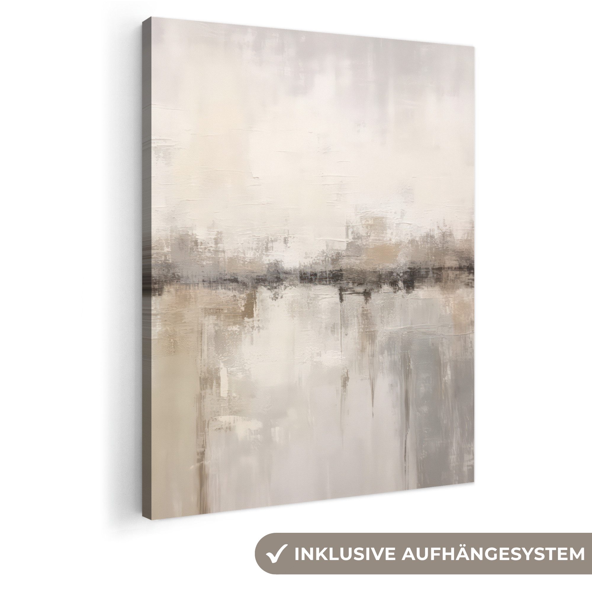 OneMillionCanvasses® Leinwandbild Moderne Kunst - Abstrakt - Beige, Fotodruck (1 St), Leinwand Bilder für Wohnzimmer Schlafzimmer 50x70 cm