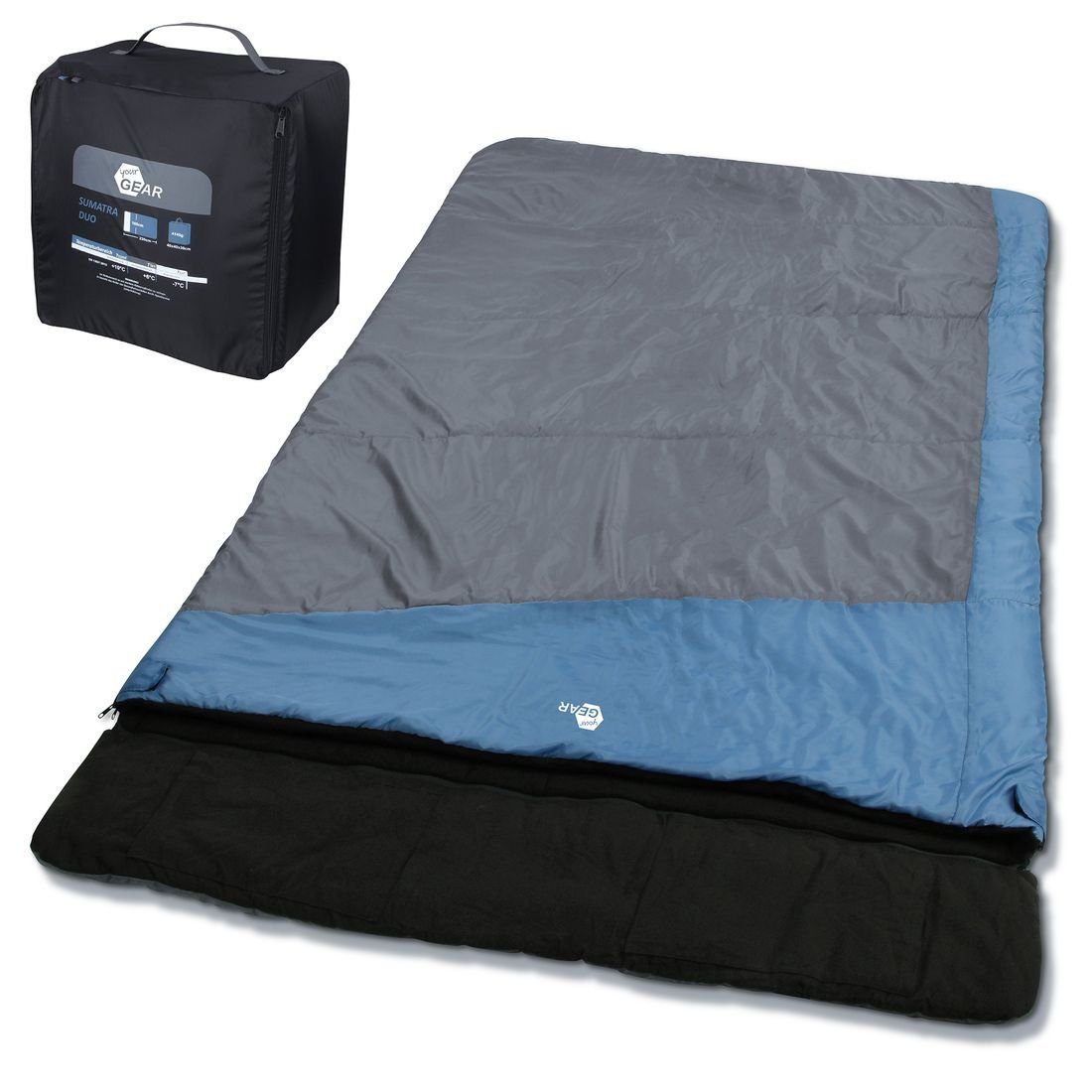 yourGEAR Doppeldeckenschlafsack yourGEAR Schlafsack Sumatra Duo -7°C 230x160cm Futter 100% Baumwolle