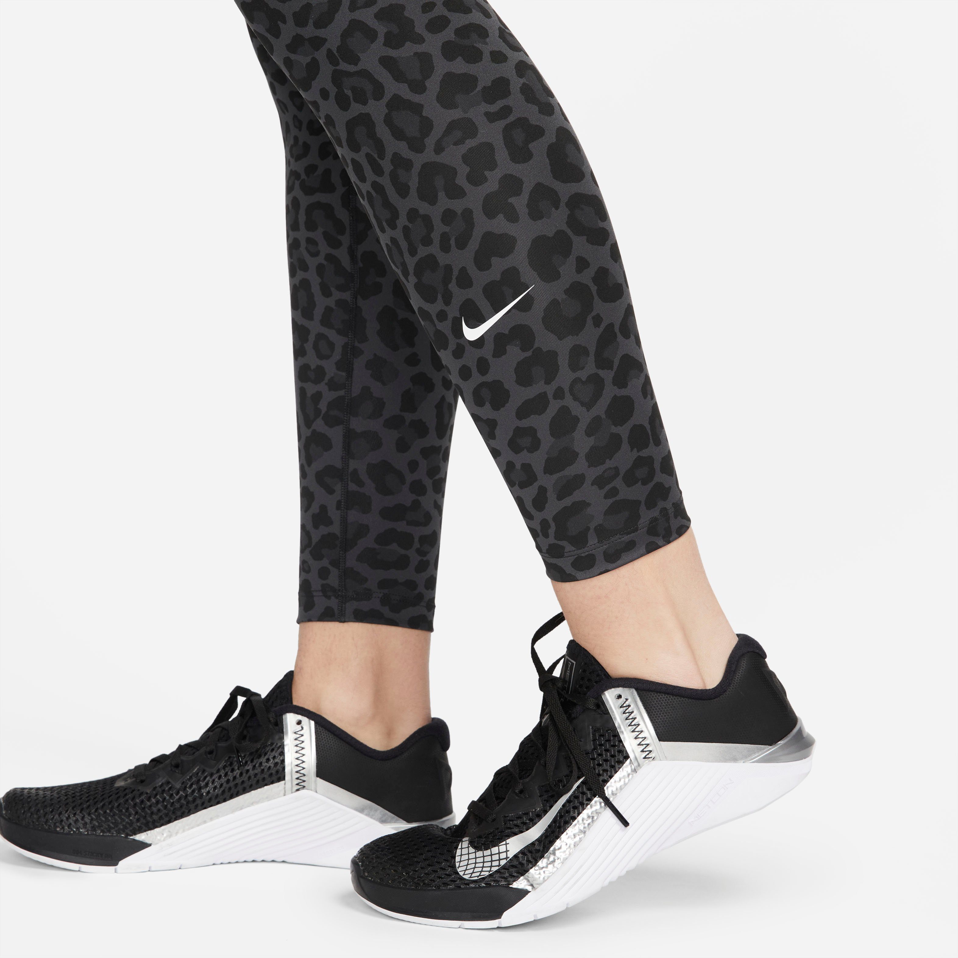 Nike Trainingstights One Printed High-Waisted Dri-FIT Women's SMOKE Leggings DK GREY/WHITE